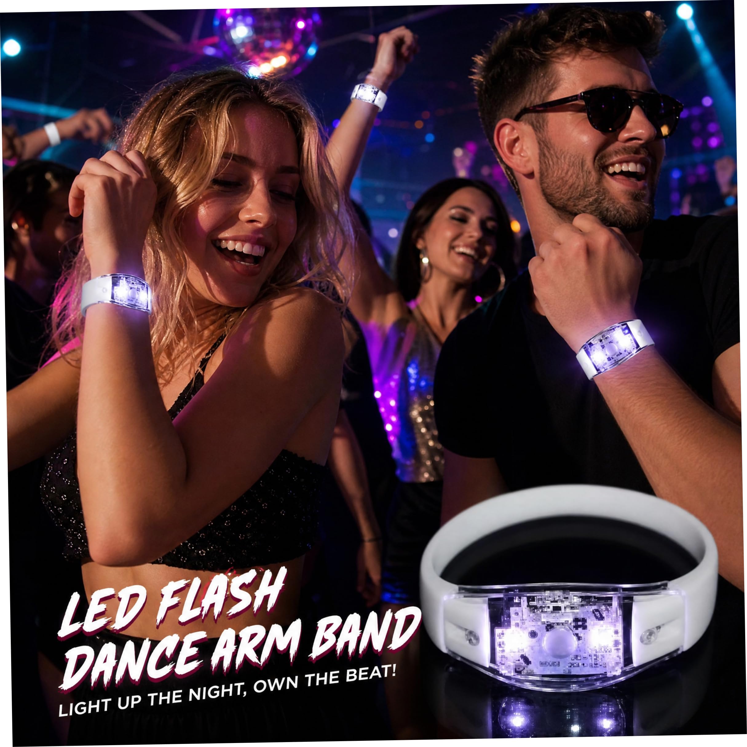Braccialetti LED attivati ​​dal suono da 50 pezzi Braccialetti luminosi bianchi trasparenti