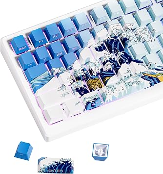 XVX Shine Through Keycaps, Side Print PBT Keycaps 75 Percent Dye Sub, 131 Keys Cherry Profile Custom Keycap 60 Percent, Wave of Kanagawa Double Shot Keyboard Keycap for Mechanical Keyboards
