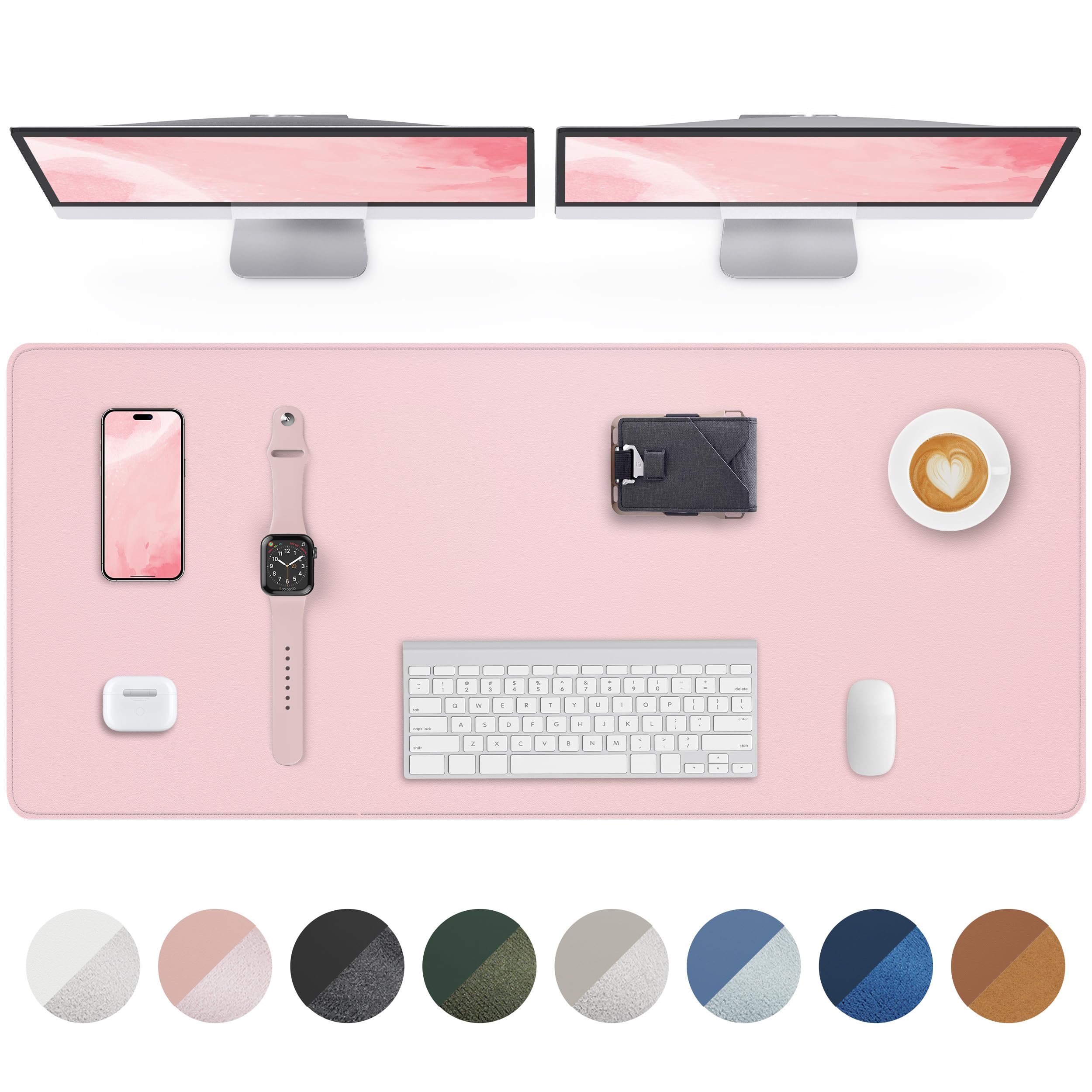 Leather Desk Pad Protector, Mouse Pad, Office Desk Mat, Non-Slip PU Leather Desk Blotter, Laptop Desk Pad, Waterproof Desk Writing Pad for Office and Home (Light Pink, 31.5" x 15.7") Light Pink 31.5" x 15.7"