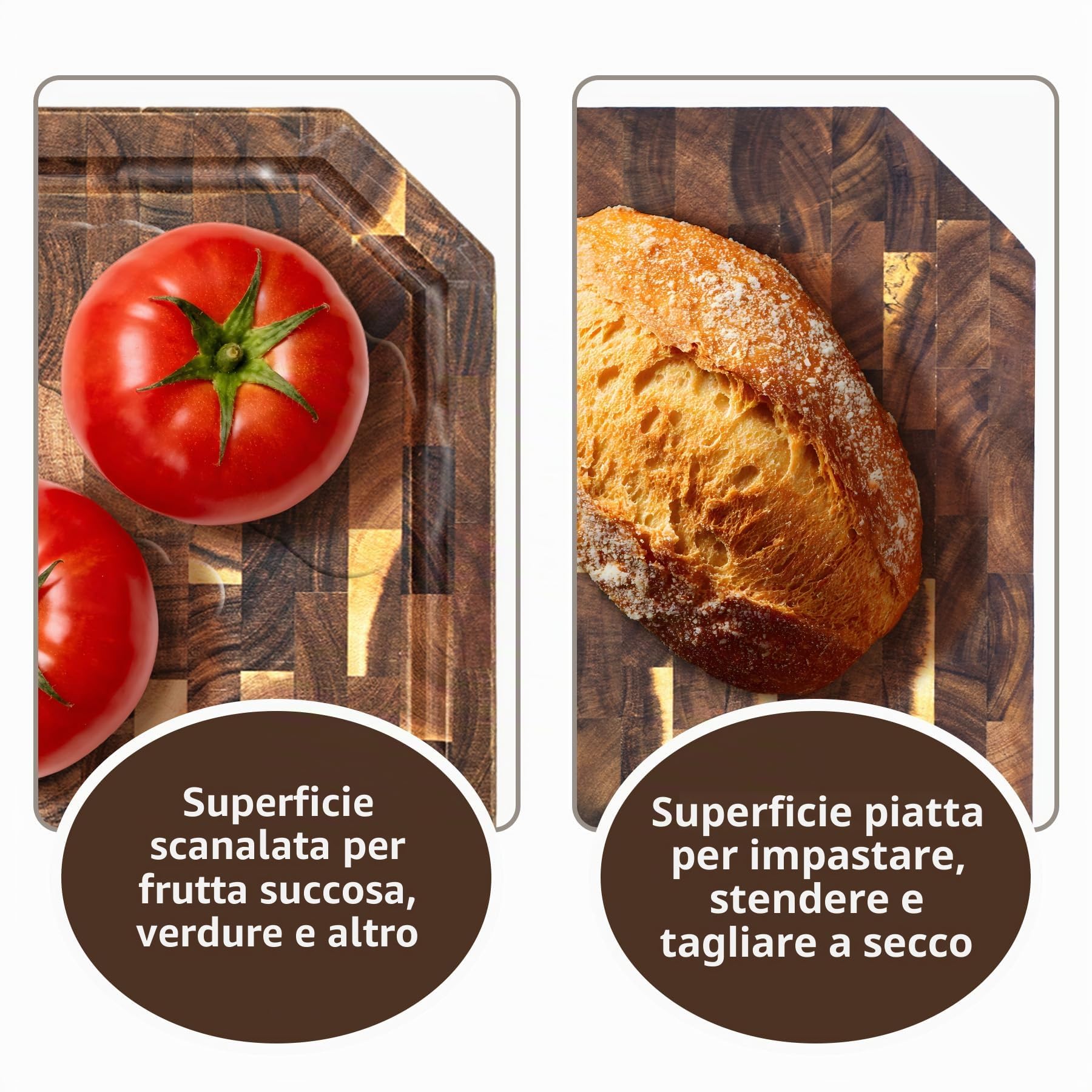 Utoplike Tagliere in acacia, blocco da macellaio reversibile a fibra finale | Con scanalatura per succo e manici, tagliere in legno per carne, verdure e formaggio,43 x 30.5 x 3.5cm