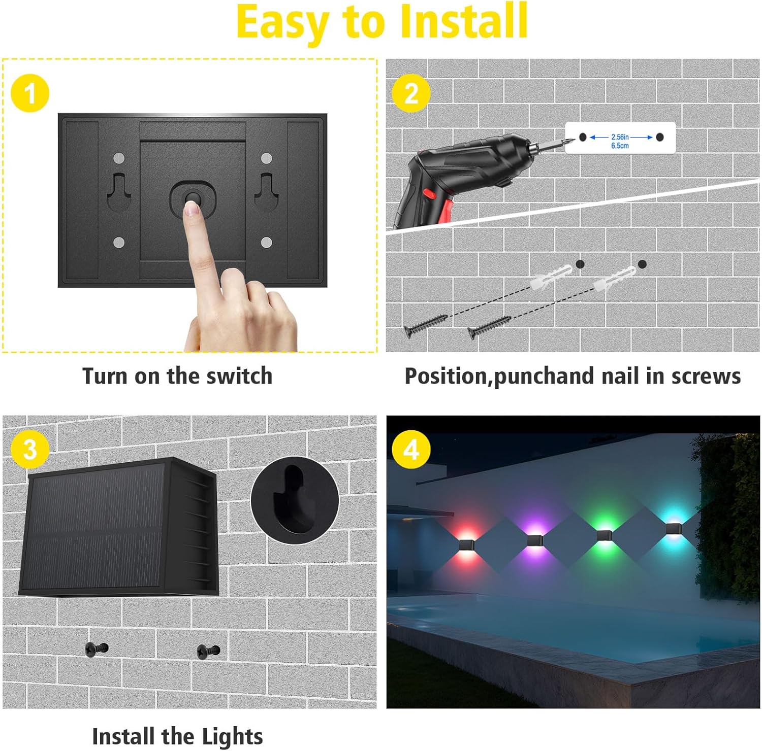 T-SUN Solar Fence Lights Outdoor 8 Pack-8 Modes (RGB Cycle/Fixed) Dusk to Dawn Solar Powered for Outside, IP65 Waterproof, Deck Lighting for Wall, Step, Patio, Pathway, Stairs
