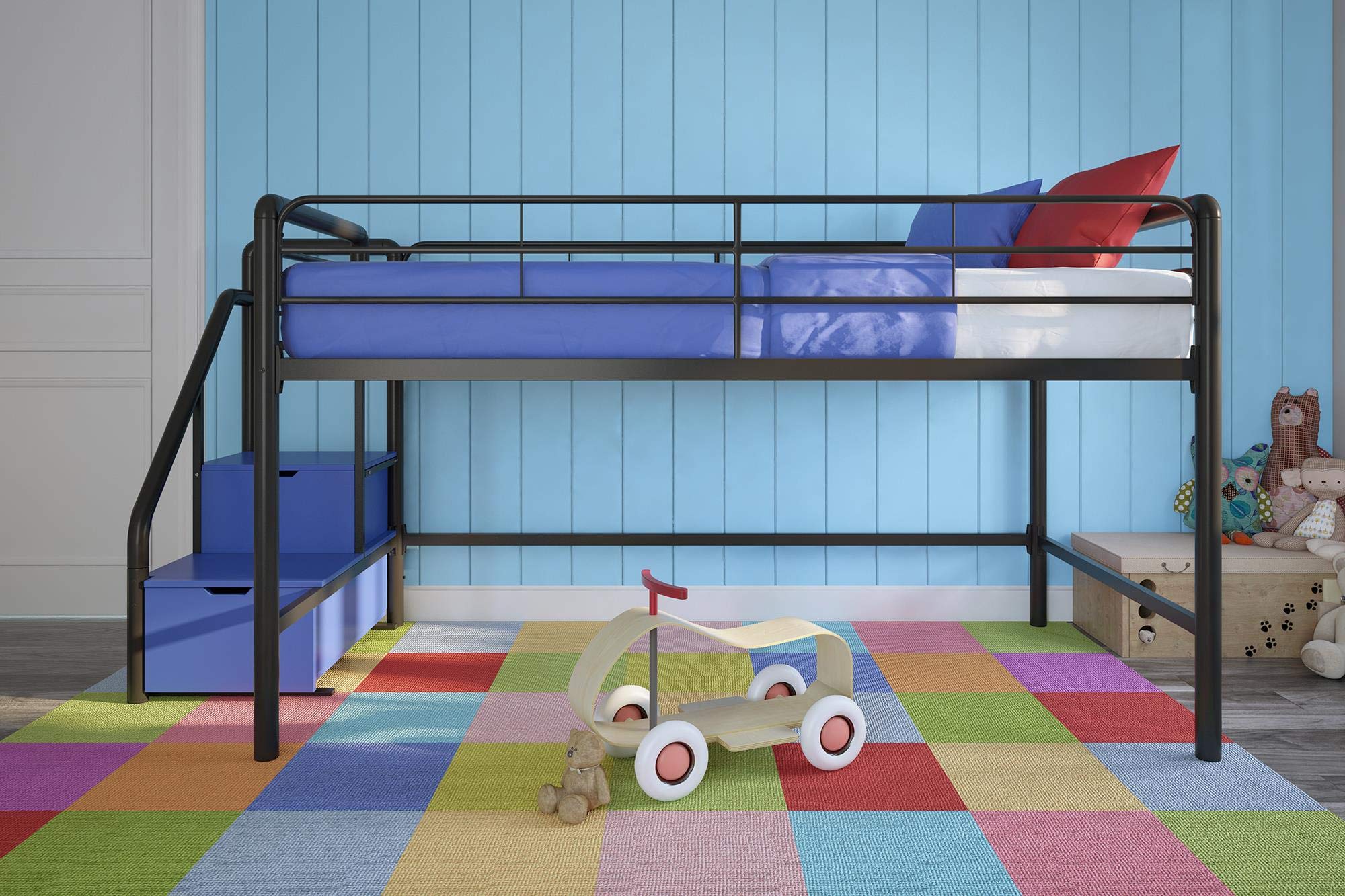 Buy DHP Junior Twin Metal Loft Bed with Storage Steps, SpaceSaving