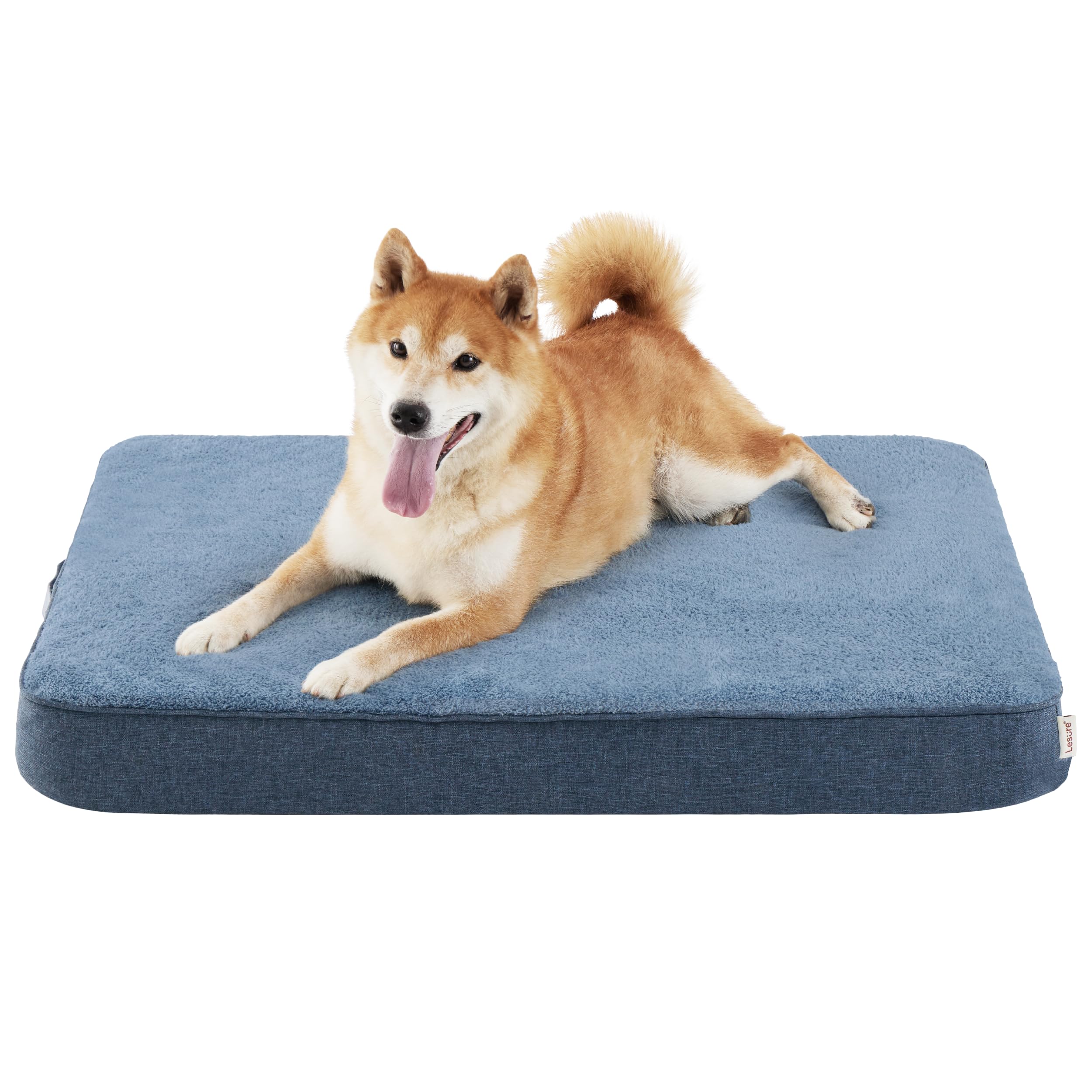 Lesure Orthopedic Dog Beds for Large Dogs - Egg Crate Foam Pet Bed Mat with Ultra Soft Sherpa Surface&Removable Cover, Machine Washable Waterproof Dog Mattress with Non-Slip Bottom(Navy,36x27x3inch)