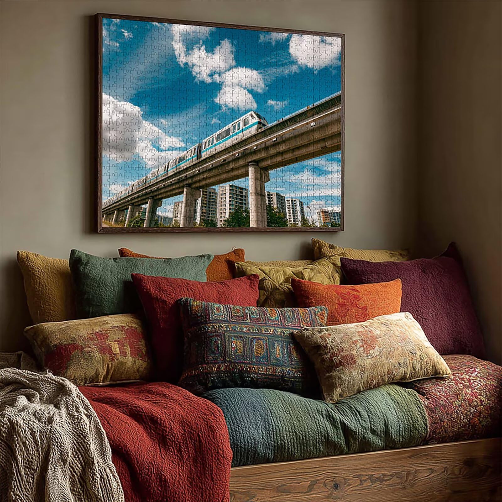 Niebo Drewniane Puzzle Pociąg 5000 sztuk dla dorosłych z kompaktowym pudełkiem 156x105cm, wyzwanie puzzle, DIY kreatywne gry logiczne dla mężczyzn kobiet, dekoracja lato prezent, 9-9065