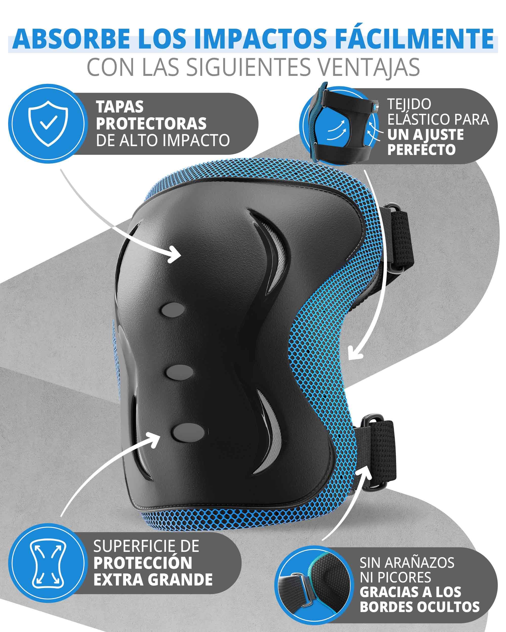 SKATEWIZ Protecciones Patines Set - Para Niño, Niña, Adolescentes y Adultos [6 piezas] con Rodilleras y Coderas Muñequeras - Protecciones Patines Niño — view 6