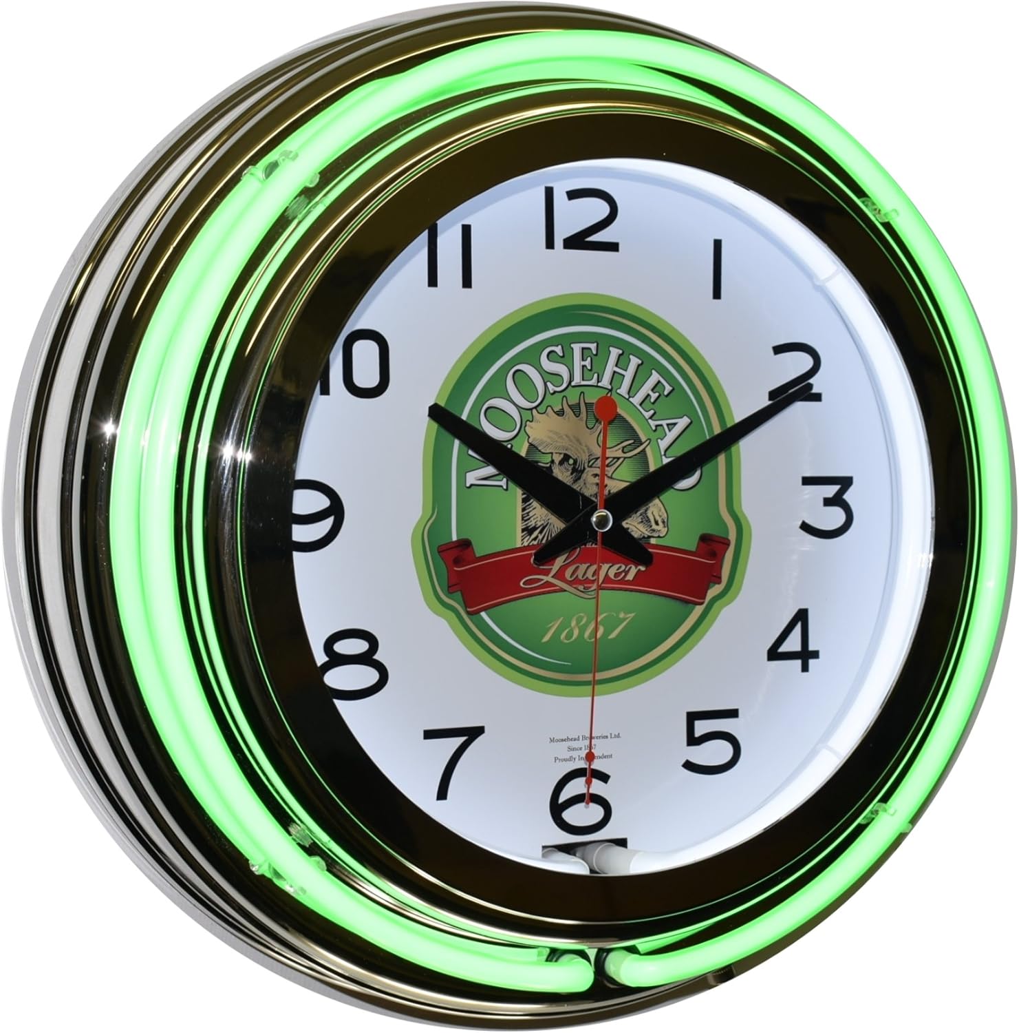 Moosehead Lager Since 1867 Green Double Neon Clock Man Cave Decor