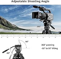 Vista 2 de Cayer Cabezal fluido de video K10 Pro con base plana de 2.953 in, arrastre panorámico ajustable y mango telescópico, cabezal fluido de trípode