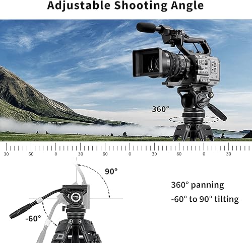 Miniatura 2 de Cayer Cabezal fluido de video K10 Pro con base plana de 2.953 in, arrastre panorámico ajustable y mango telescópico, cabezal fluido de trípode