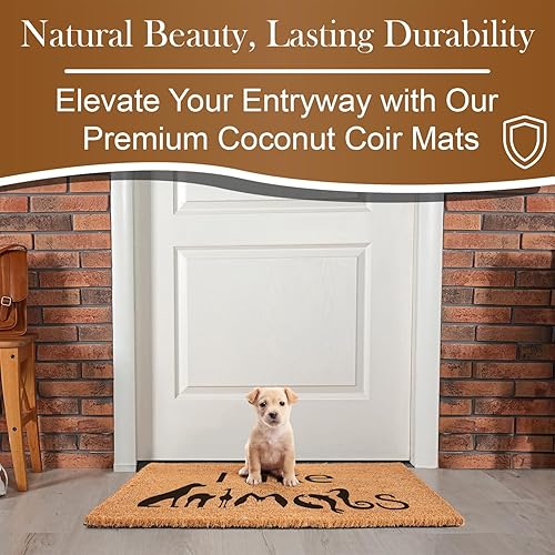 Miniatura 4 de Tapete para puerta con texto en inglés "I Like Animals", resistente fibra de coco gruesa para exterioresinteriores con respaldo de PVC