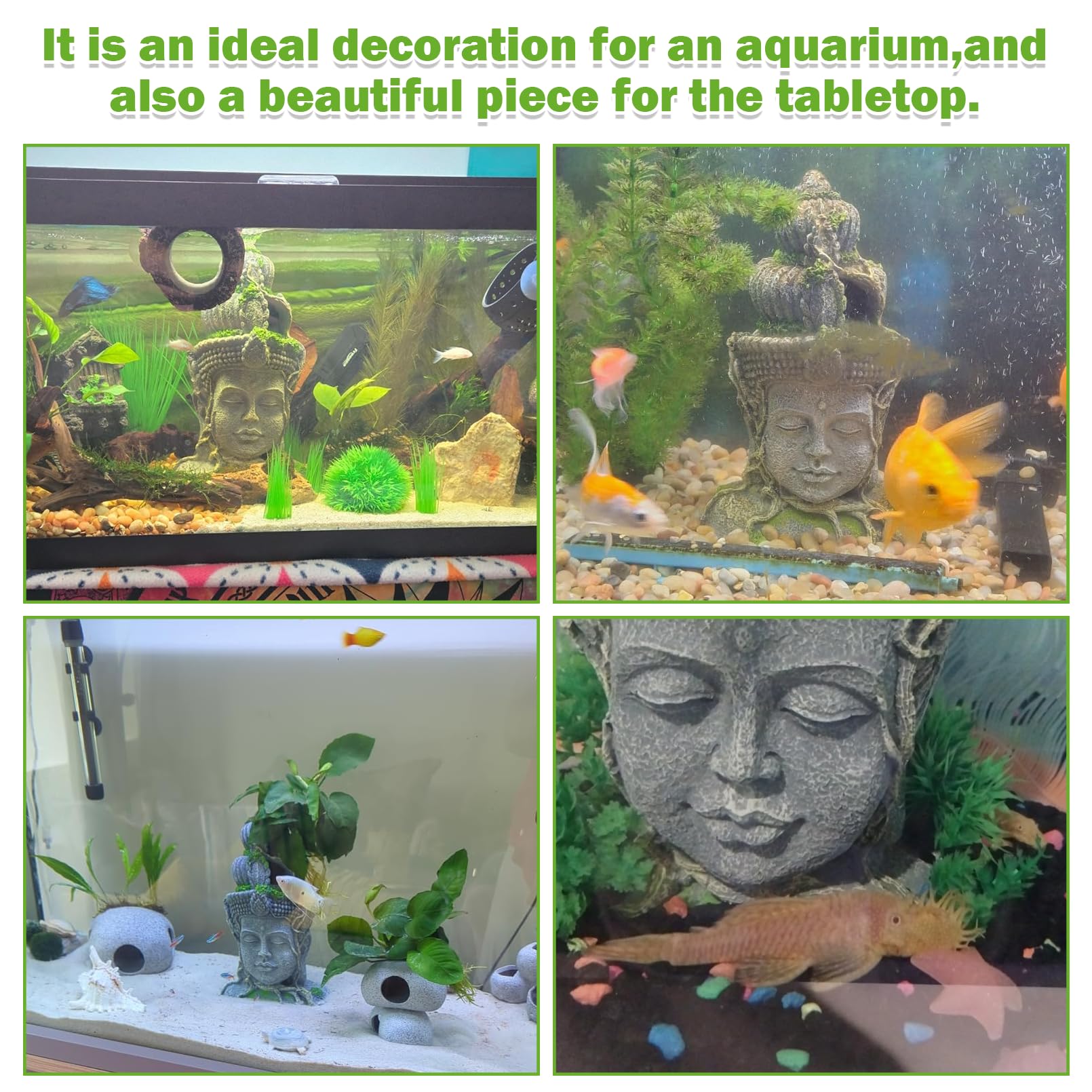 Hamiledyi - Statua a testa di Buddha, decorazione per acquario, in resina, nascondiglio per pesci e grotta di Betta per grandi acquari, ornamenti per dormire, nascondere, razza di gioco