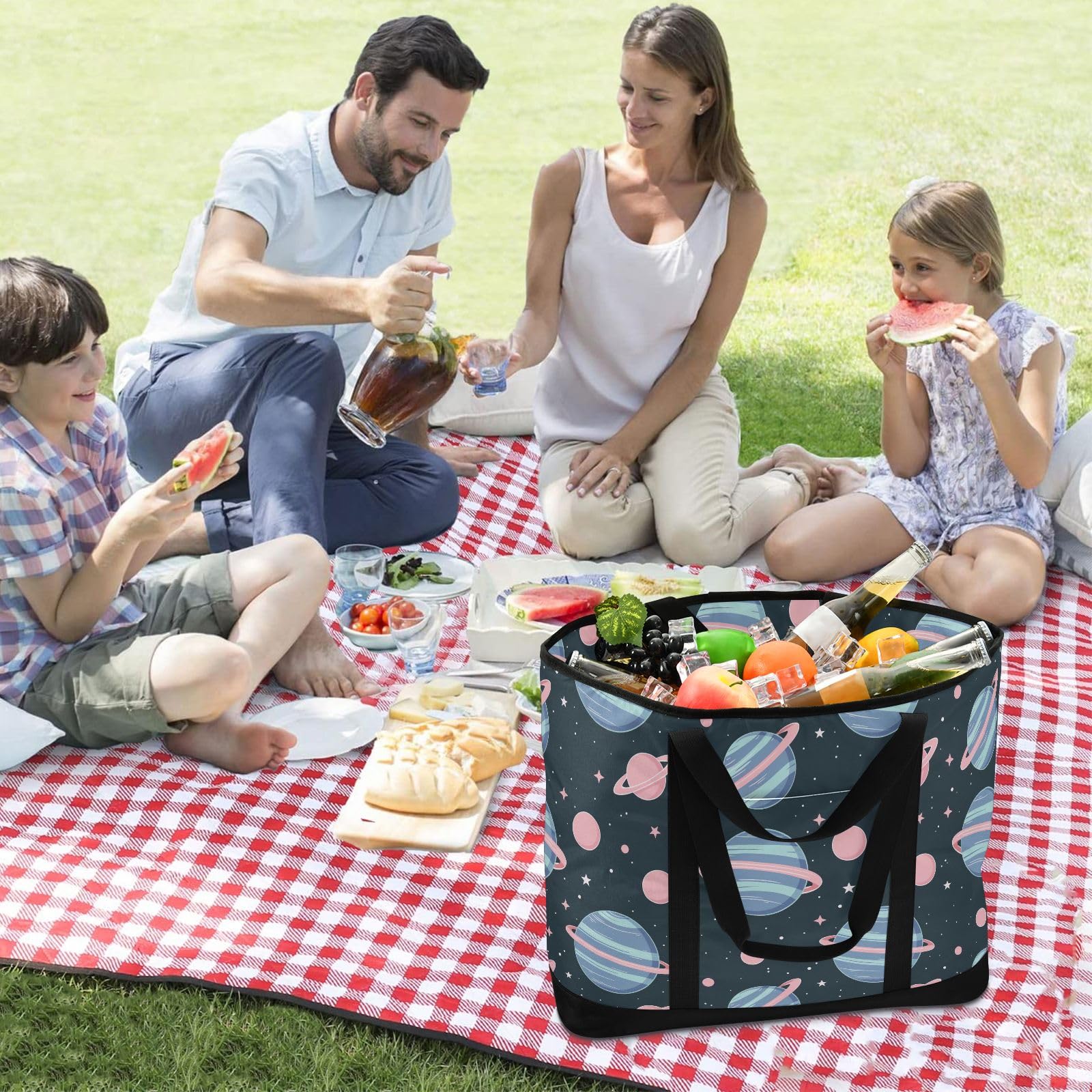 Cartoon Charming Planet - Bolsa térmica térmica reutilizable con cremallera, bolsa térmica grande portátil para viajes o camping