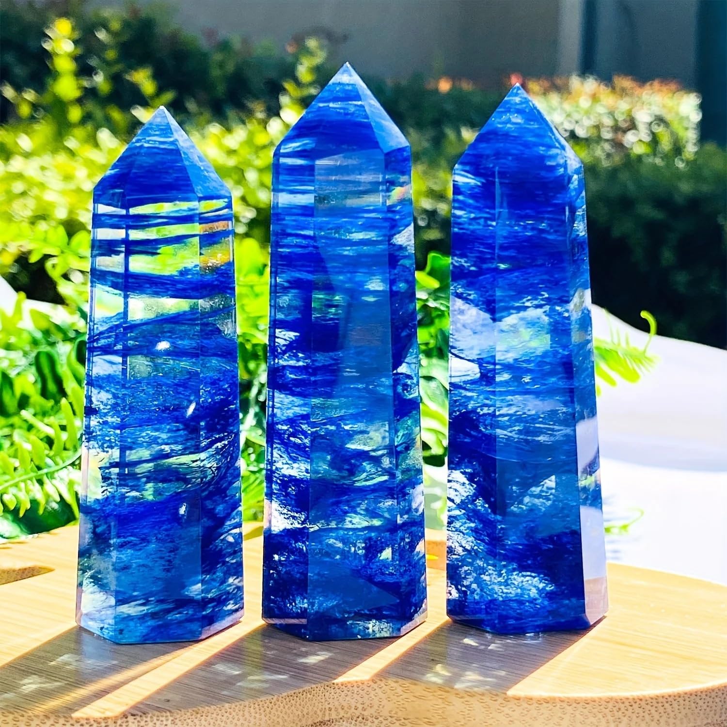 AARTERZZA 1pc 8-9cm Clear Blue Smelt Quartz Tower Smelting Crystal Obelisk Wand Gemstone