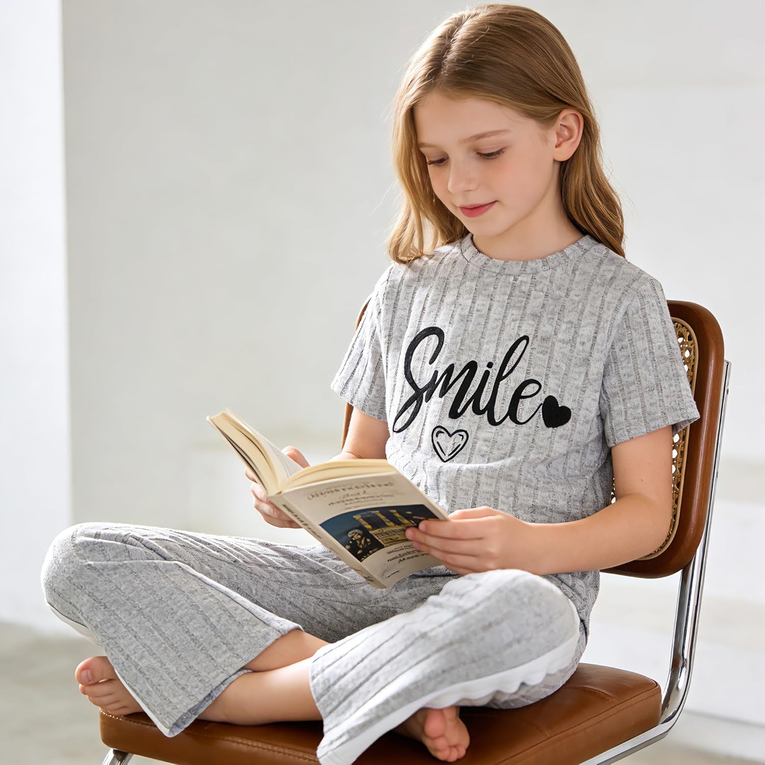 Girls 2PCS Outfits Short Sleeve Smile Tops & Flared Pants Summer Trendy Kids Clothes Teen Girls Clothing Set 8-13Y - Image 5