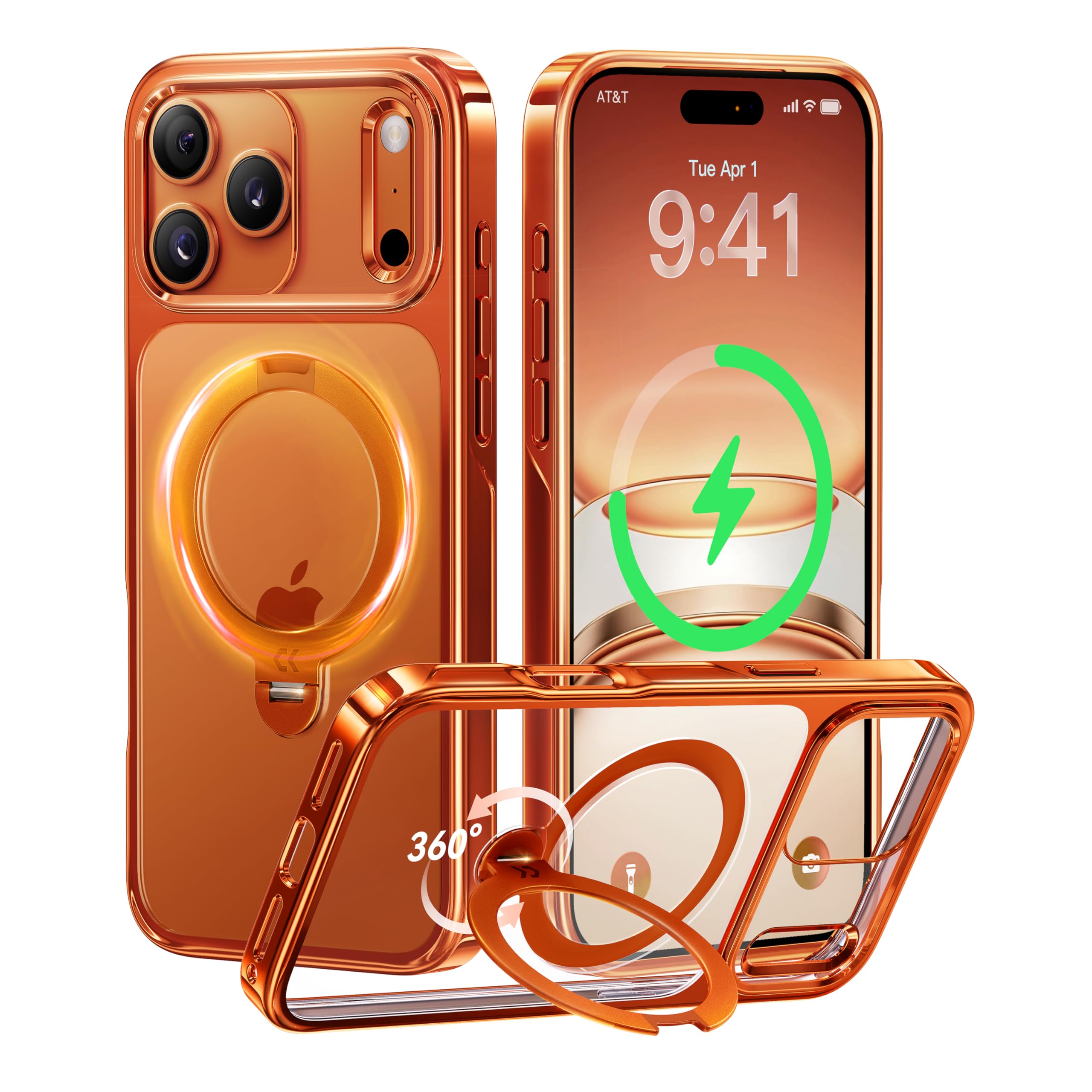 CASEKOO Cosmic Orange Glossy for iPhone 17 Pro Max Case 360 Spin Magnetic Stand Fit for MagSafe 17FT