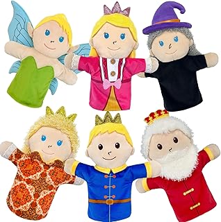 6 PCS Puppet Set 12 Inch, Fairy Tale Members Elf Plush Puppets Toddlers 1-3 Princess Hand Puppet for Kids Ages 4-8,Soft Puppets for Storytelling Teaching Preschool Role Play Puppet Toy for Boy Girls