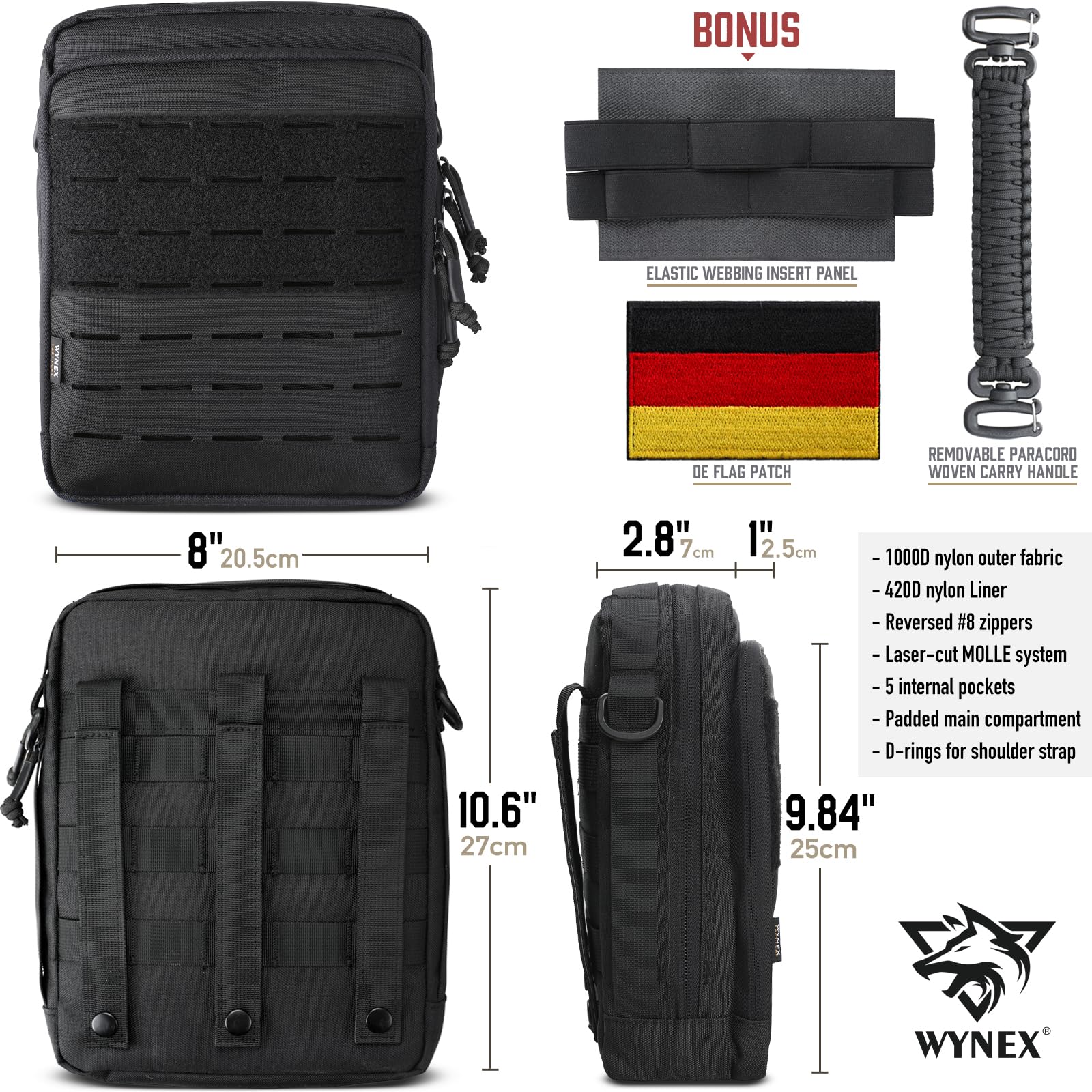 WYNEX Taktische Molle-Admin-Tasche, Utility EDC Tasche Veranstalter Modulare Werkzeugtasche mit doppeltem Schichtdesign Medizinische EMT-Befestigungstasche Großes Fassungsvermögen