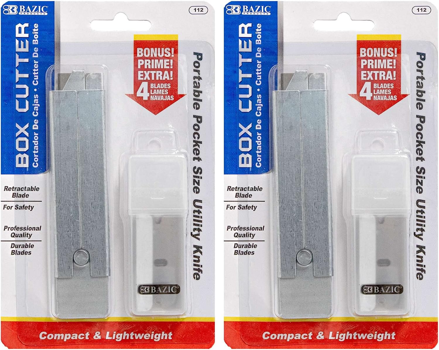 BAZIC Products Carton Box Cutter with 4 Replacement Blades in Tube, 2-Pack