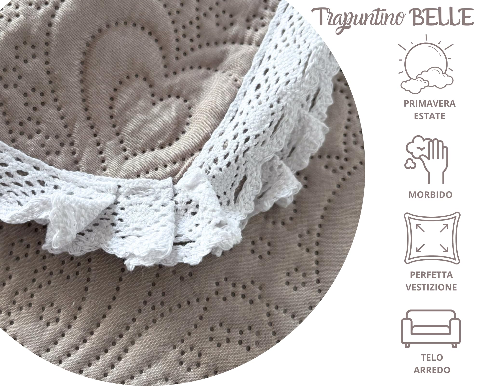 Copriletto Trapuntato Shabby Chic 250x250cm - Microfibra Morbida, Cuori, Beige - Foto 13