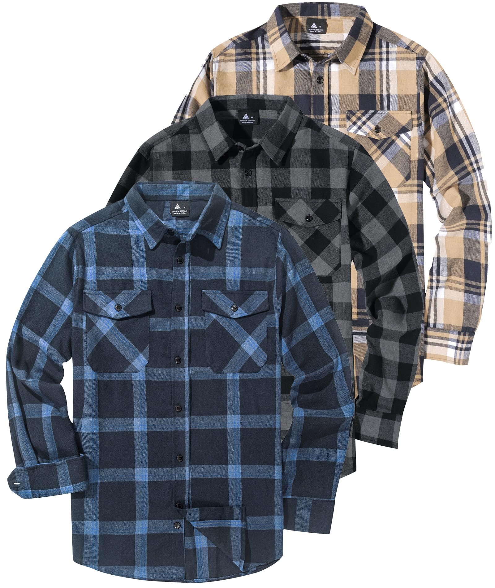 ZITY 3er Pack Hemd Herren Kariertes Flanellhemd Langarm Baumwolle Holzfällerhemd Button Down Warm Freizeit Regular fit Karohemd mit Brusttasche