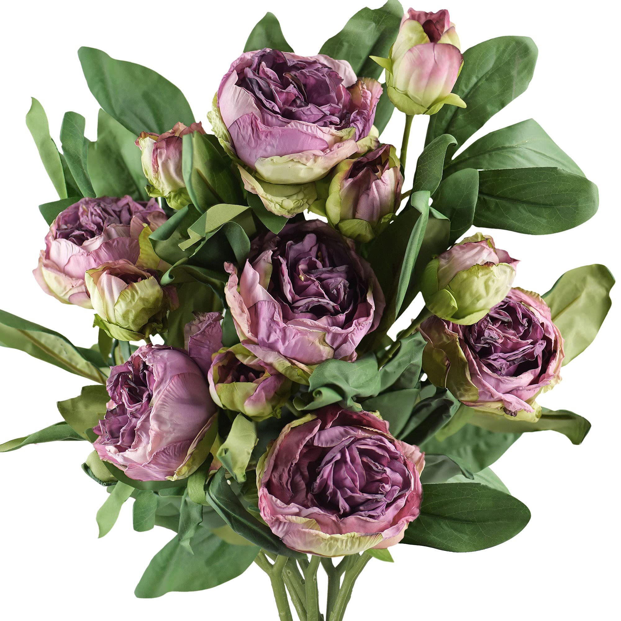 Fiveseasonstuff 6 Stems Dusty Purple Vintage Dusty Purple Peonies Silk Artificial Flowers Arrangement With 6 Stems, Wedding Bridesmaids Bouquet Bridal Showers