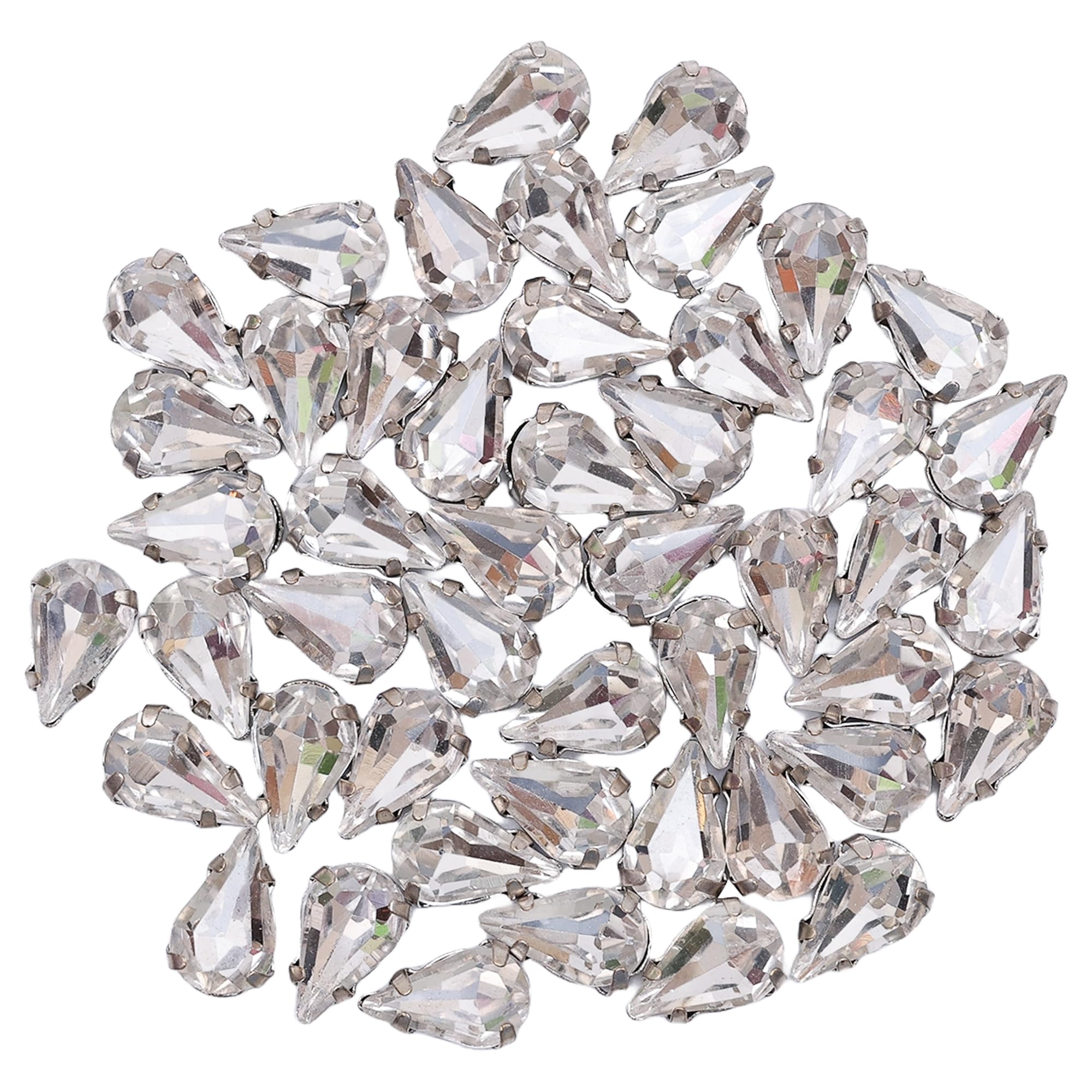 EmbroideryMaterial Sew on Glass Crystal Rhinestones with D Shape Claws for Fabric, Craft, Embroidery, Sewing and Jewellery Making (6 * 8MM, Silver, Teardrop, 48 Pieces)-image-34