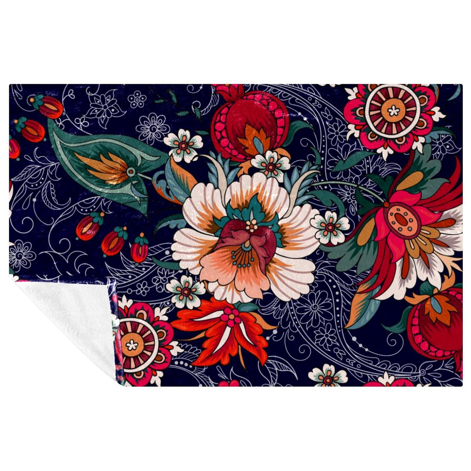 Couverture douce contre le froid, plaid chaud floral folk pour lit et camping