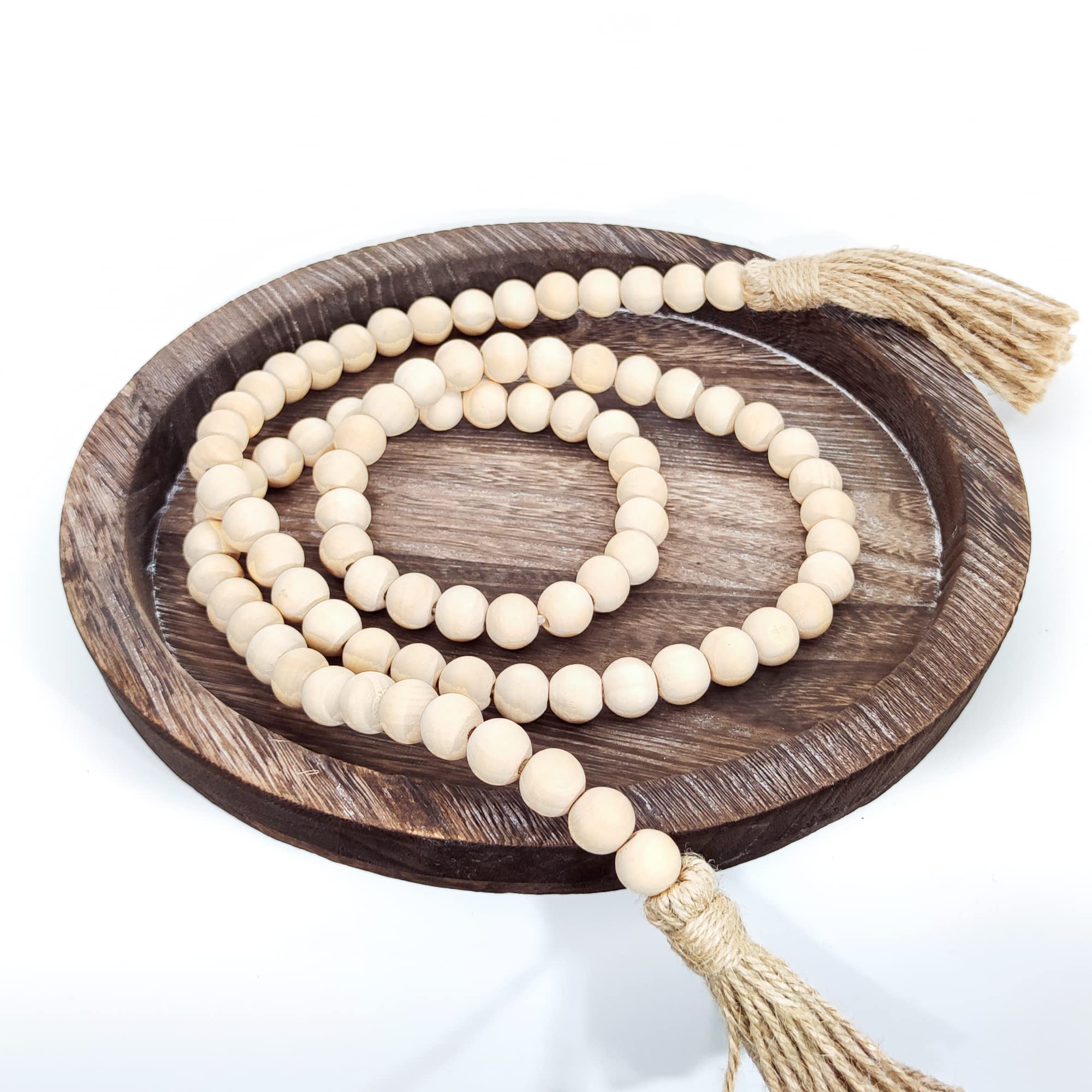 Photo 1 of Decorative Round Wooden Serving Tray 11.2” Centerpiece Candle Holder with 58” Wood Bead Garland Coffee Table Trays for Home Decor