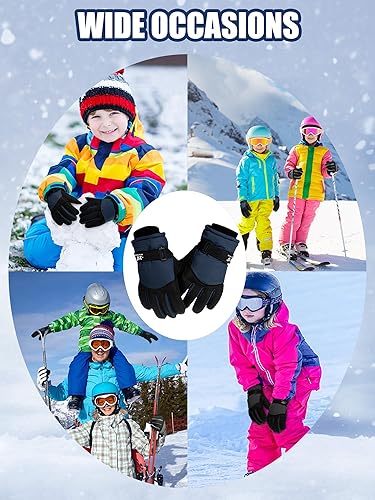 Miniatura 6 de SATINIOR 2 pares de guantes de nieve de invierno impermeables para niños y niñas, guantes de esquí para niños y niñas al aire libre cálido