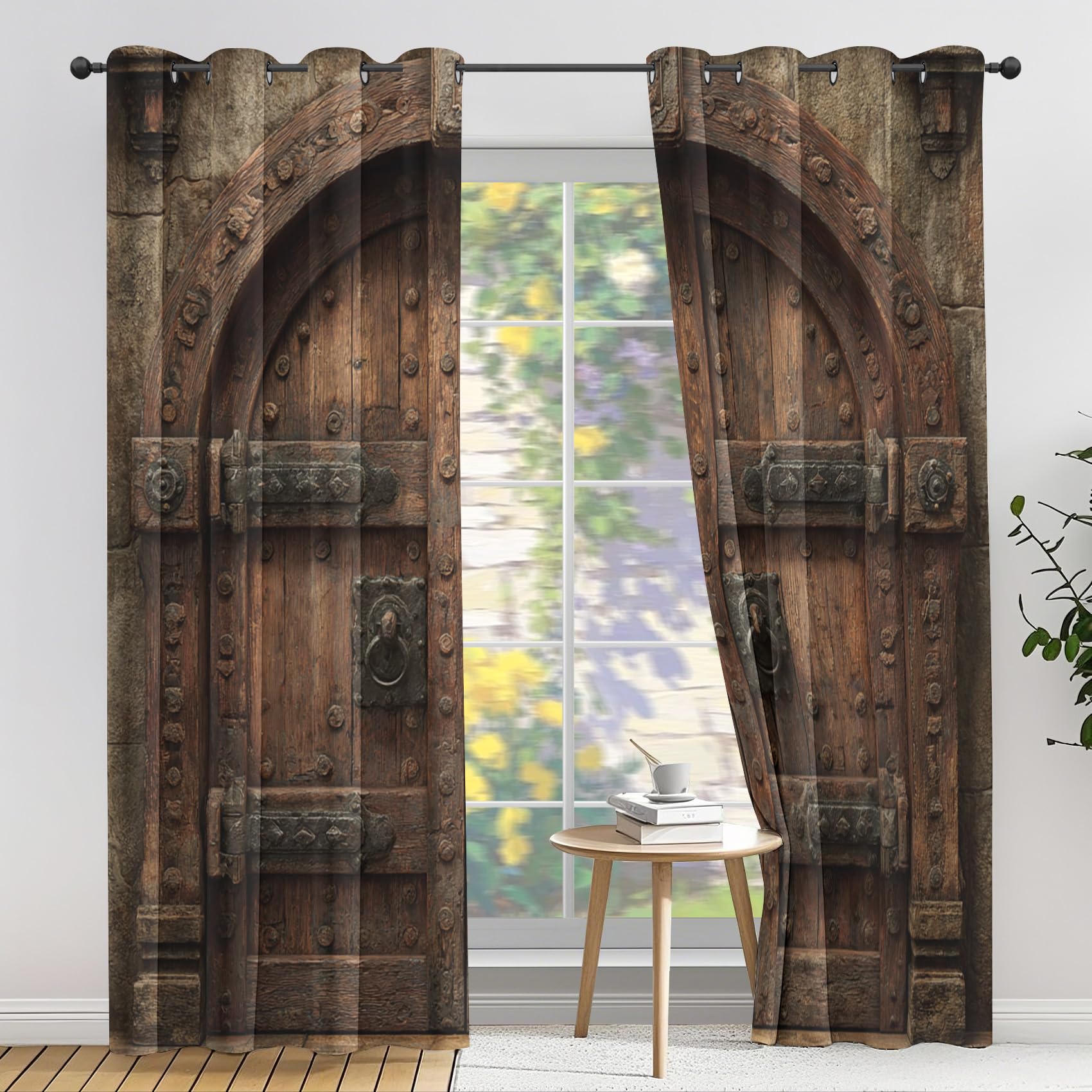 Générique Rideau Motif Porte de Grange - Rideaux Occultant Brun Ferme Rustique - pour Salon Chambre - Rideau Thermique Isolant 2 Panneaux - 117L x 183H cm fS607