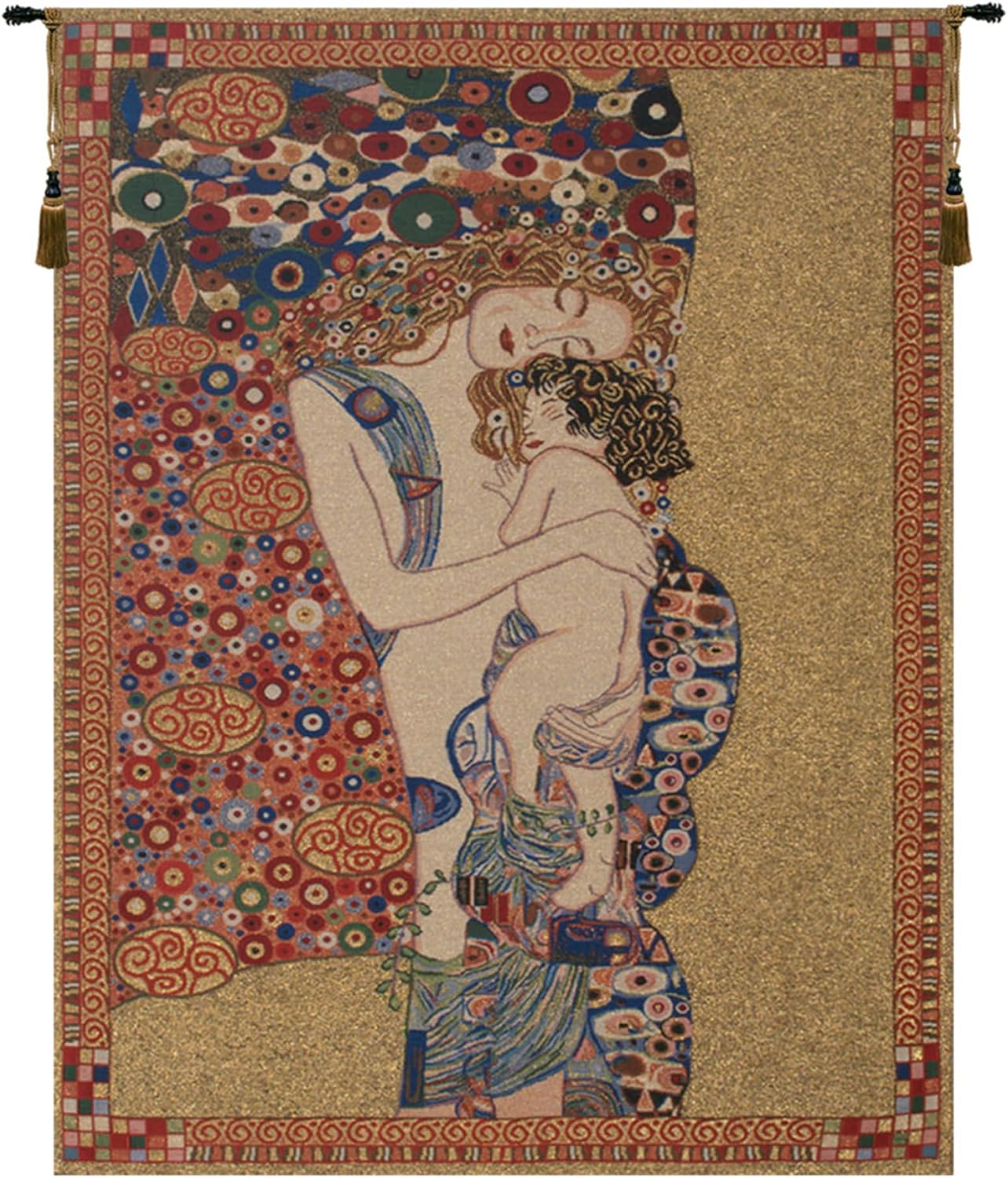 C Charlotte Home Furnishings Inc Mother And Child Belgian Tapestry Wall Hanging | Viscose Cotton and Polyester Blend Wall Art | 33 in. x 43 in. | Home Decor Accents | Inspired by Gustav Klimt