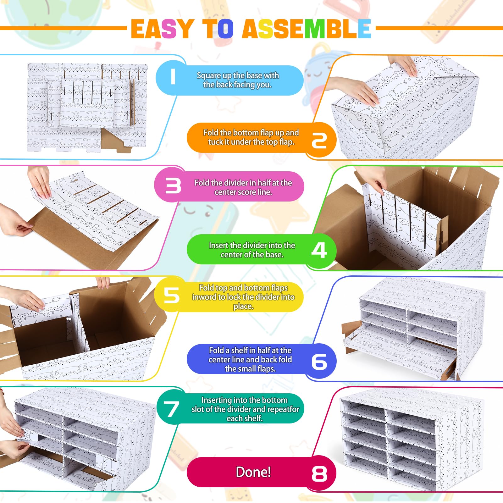 Ripeng 2 Stück Klassenzimmer Papieraufbewahrung Organizer Konstruktion Schnörkel und Punkte Papieraufbewahrung Desktop Briefkasten Aktenordner Literatur Karton Organizer für Home Office Schule, 50 x
