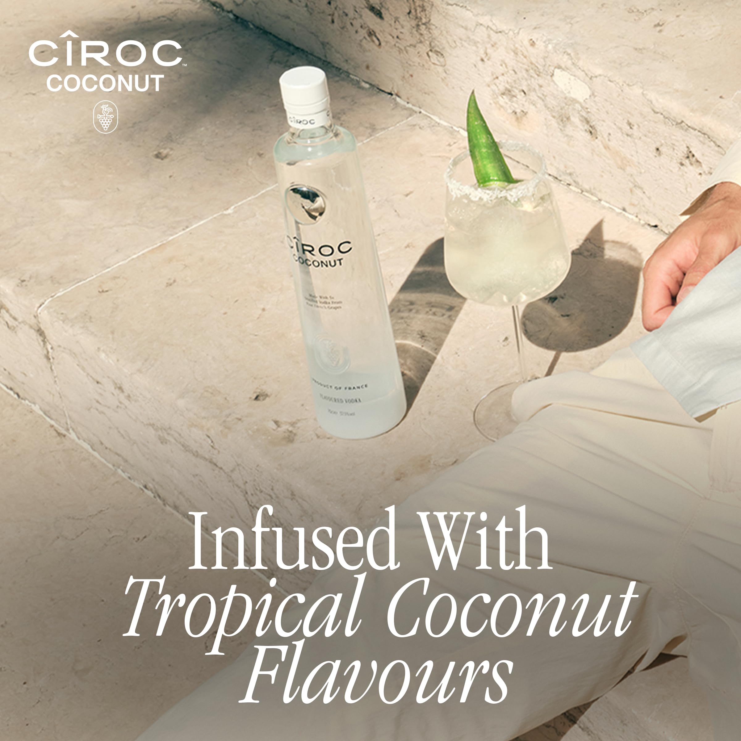CîROC Coconut, Aromatisierter Ultra-Premium Wodka, aus feinen französischen Trauben, mit köstlichem Kokosnussgeschmack, handgefertigt im Süden Frankreichs, 37.5% vol, 700ml Einzelflasche