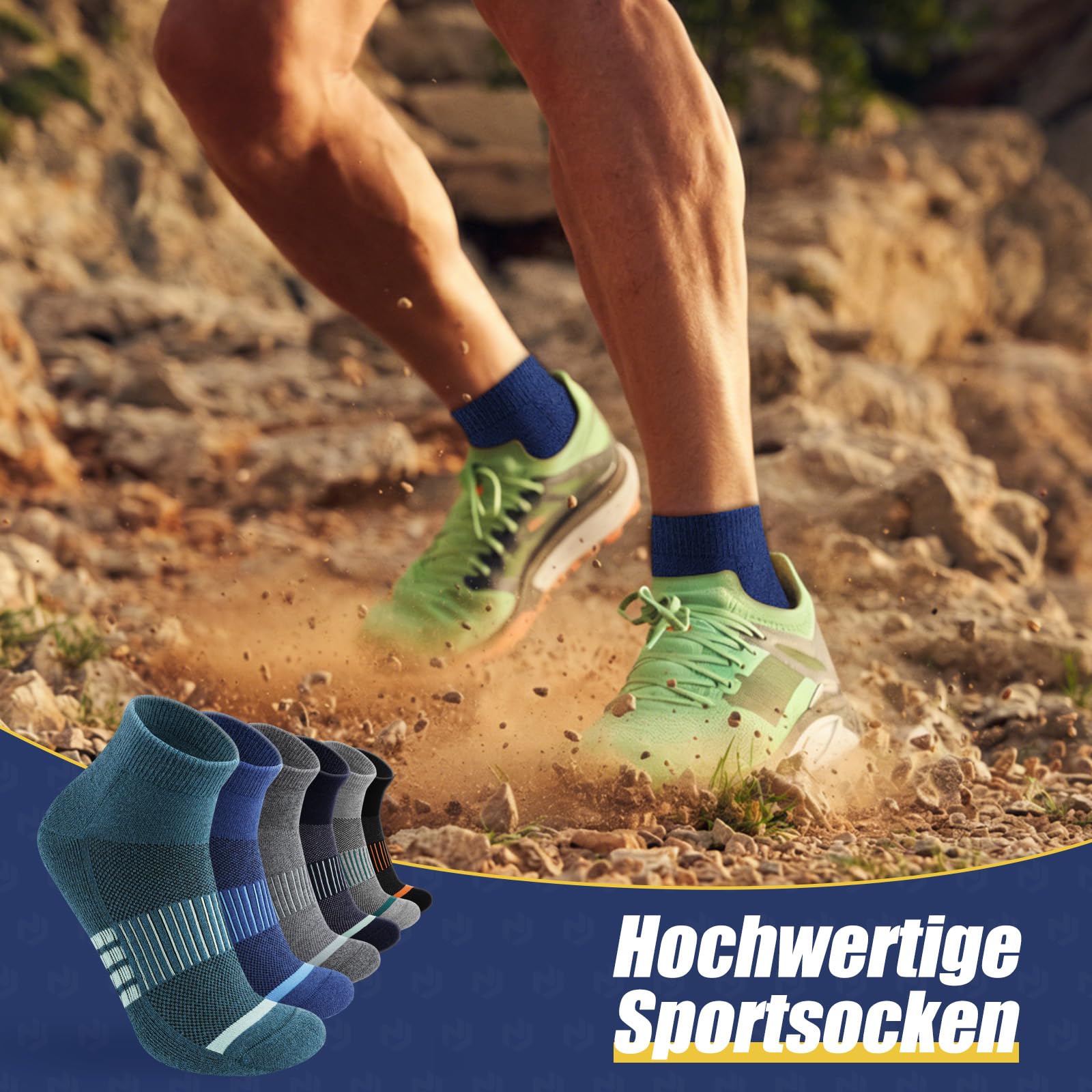 Niofind Skarpety trekkingowe z merynosów, damskie i męskie, oddychające skarpety do sneakersów, wełniane, wyściełane, krótkie skarpety sportowe, na co dzień, do uprawiania sportu, na zewnątrz, 6 par