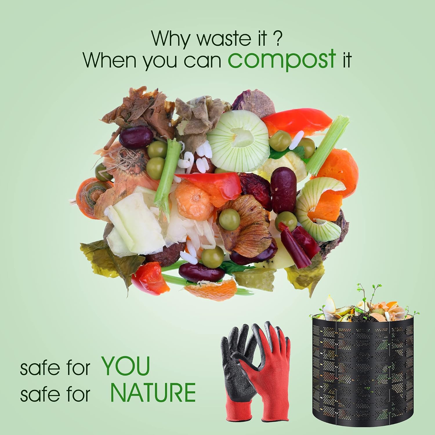 Compost Bin Outdoor, 220 Gallon Expandable Outdoor Composter with Garden Gloves, Easy Assembly Large Capacity Grid for Home Garder Lawn Fertile Soil Leaves and Grass : Patio, Lawn & Garden