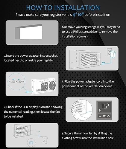 Miniatura 6 de Abida Ventilador de refuerzo de registro de 4 x 10 pulgadas, ventilación de registro inteligente silenciosa con control remoto y control de