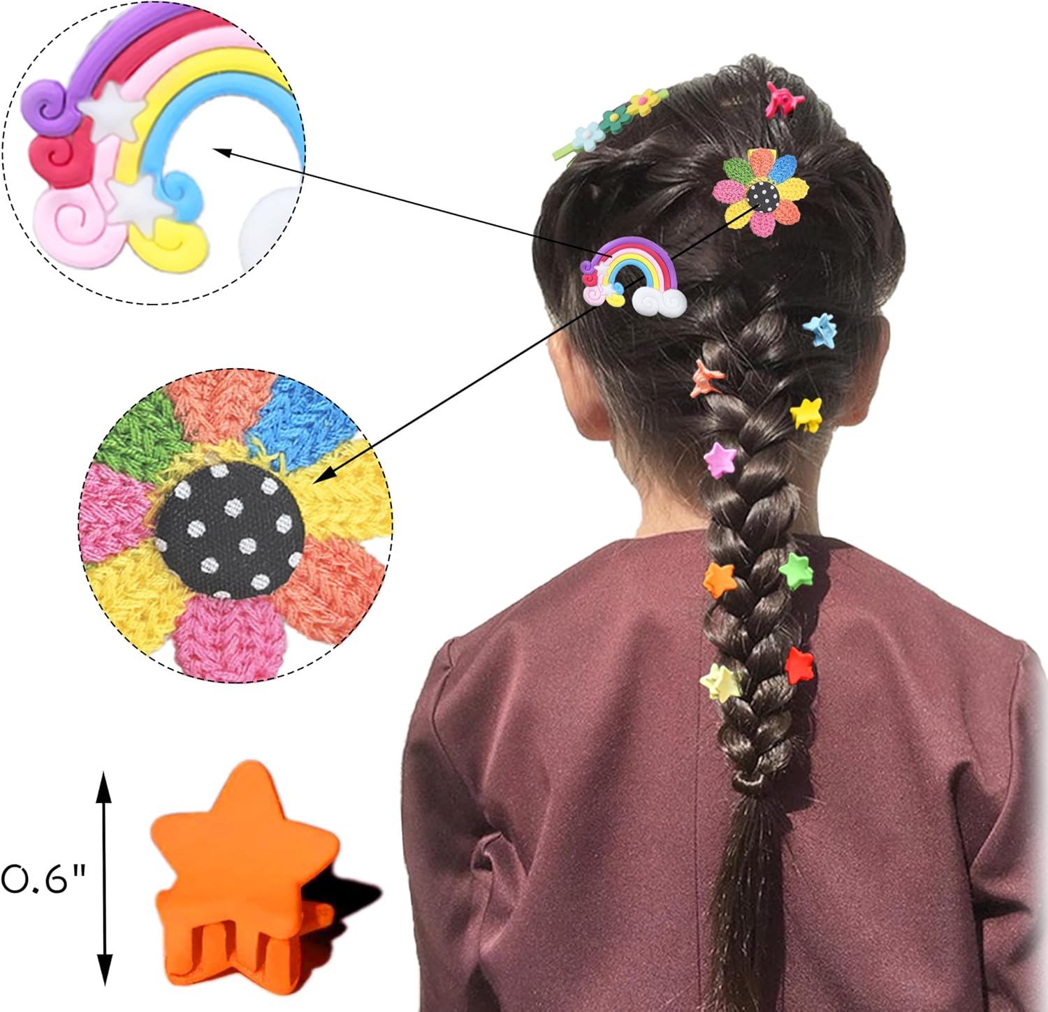 818個 幼児 女の子 ヘアアクセサリー - カラフルなベビーガールズゴムタイ、ソフトラバーバンド、フラワークリップ、スターバレッタ