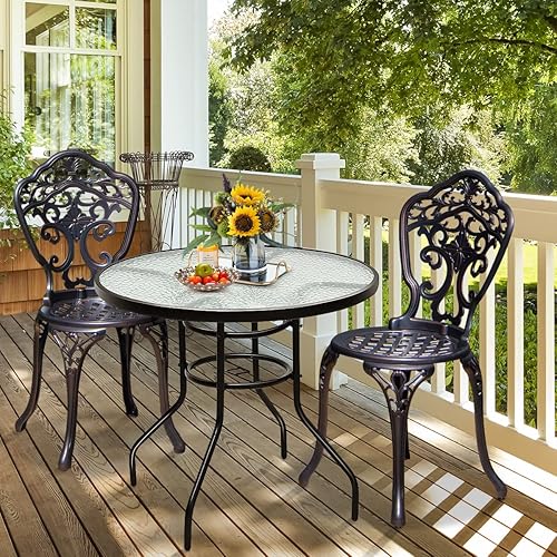 Miniatura 5 de Tangkula - Mesa de patio al aire libre de 32 pulgadas, redonda, con marco de acero, tapa de vidrio templado, muebles para eventos comerciales, mesa