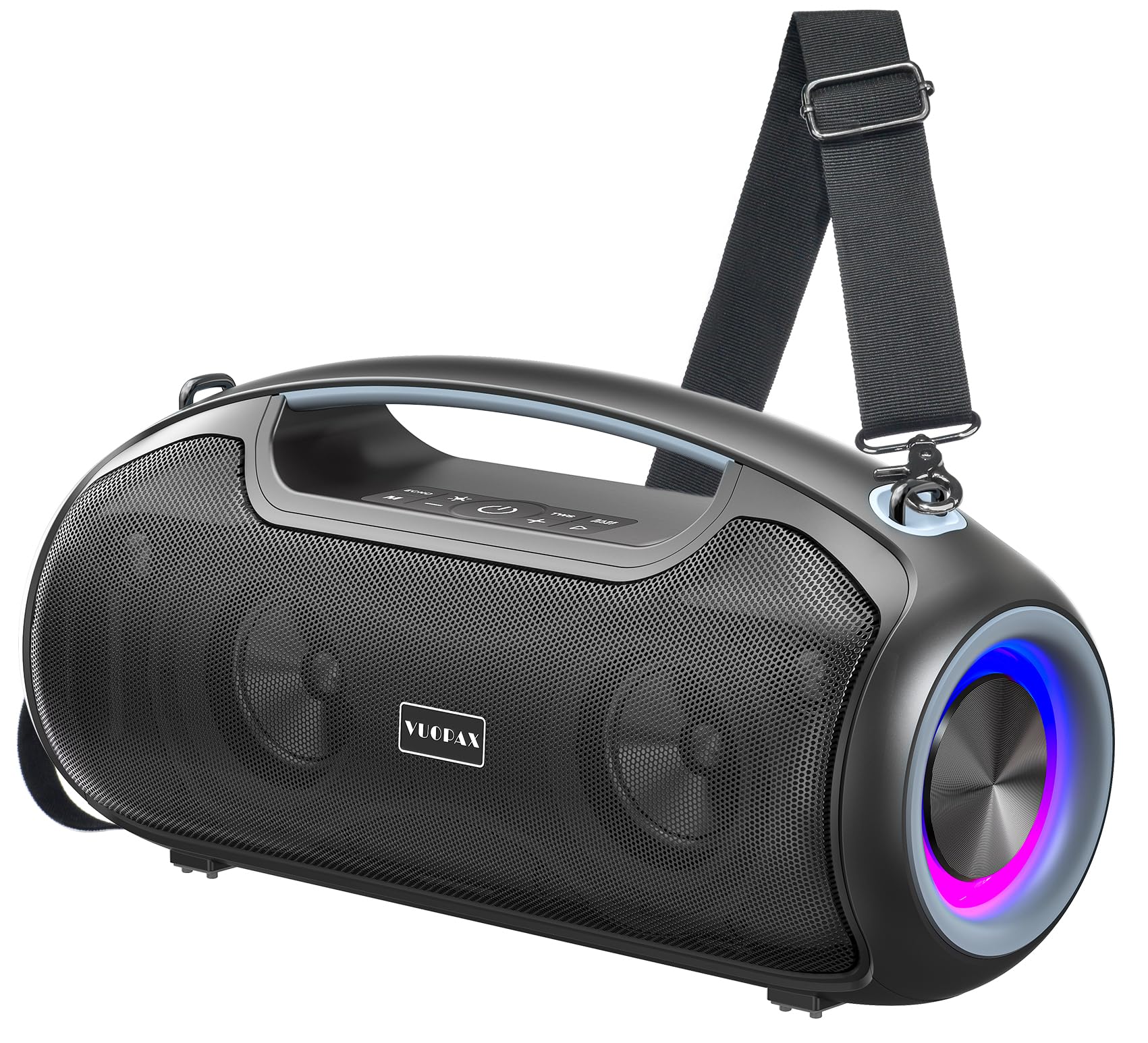 Bluetooth Lautsprecher, (180W Peak) Tragbarer Musikbox mit RGB Lichter, Party Boom box, 2+2 Channel, Boost Bass, IP65 Wasserdicht, 24H, USB-C, EQ, BT 5.3, für Outdoor, Camping, Strand und Garten