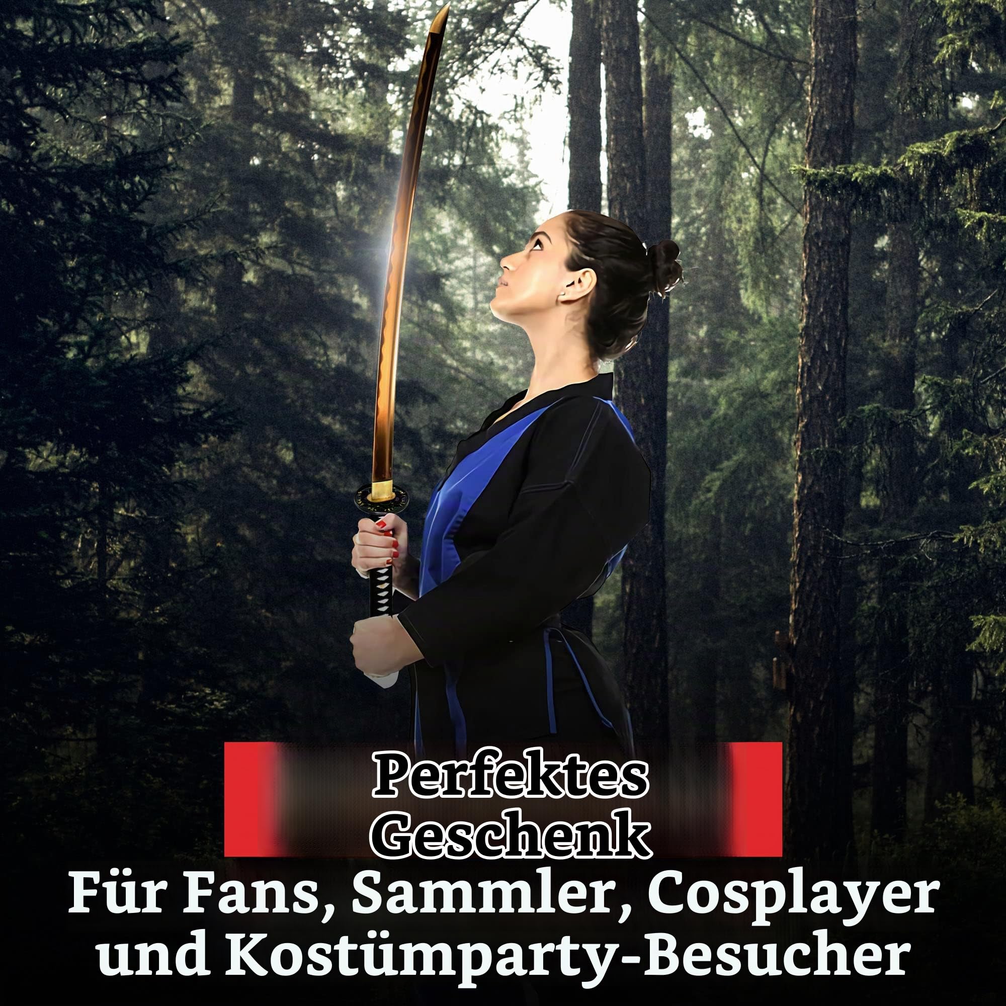 Swords and more Leaf Katana – Japanisches Schwert, Samurai Schwerter scharf echt, Handgeschmiedetes Carbon Stahl Katana mit Scheide 102 cm, Katana Schwert für Übungen und Samurai Deko