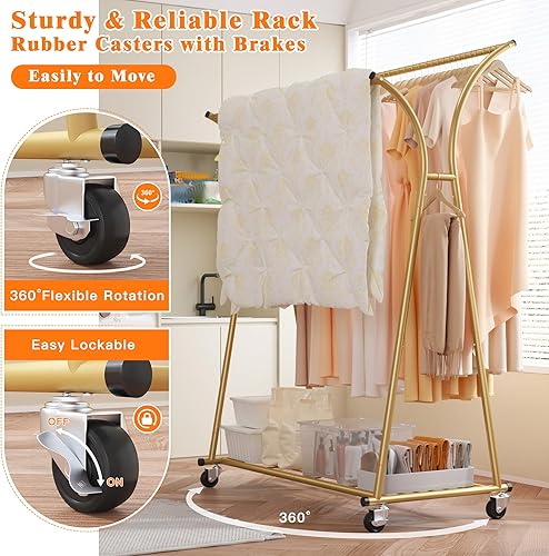 Miniatura 7 de Raybee Percheros resistentes para colgar ropa, perchero con ruedas de carga de 360 libras, percheros portátiles de doble barra para armario,