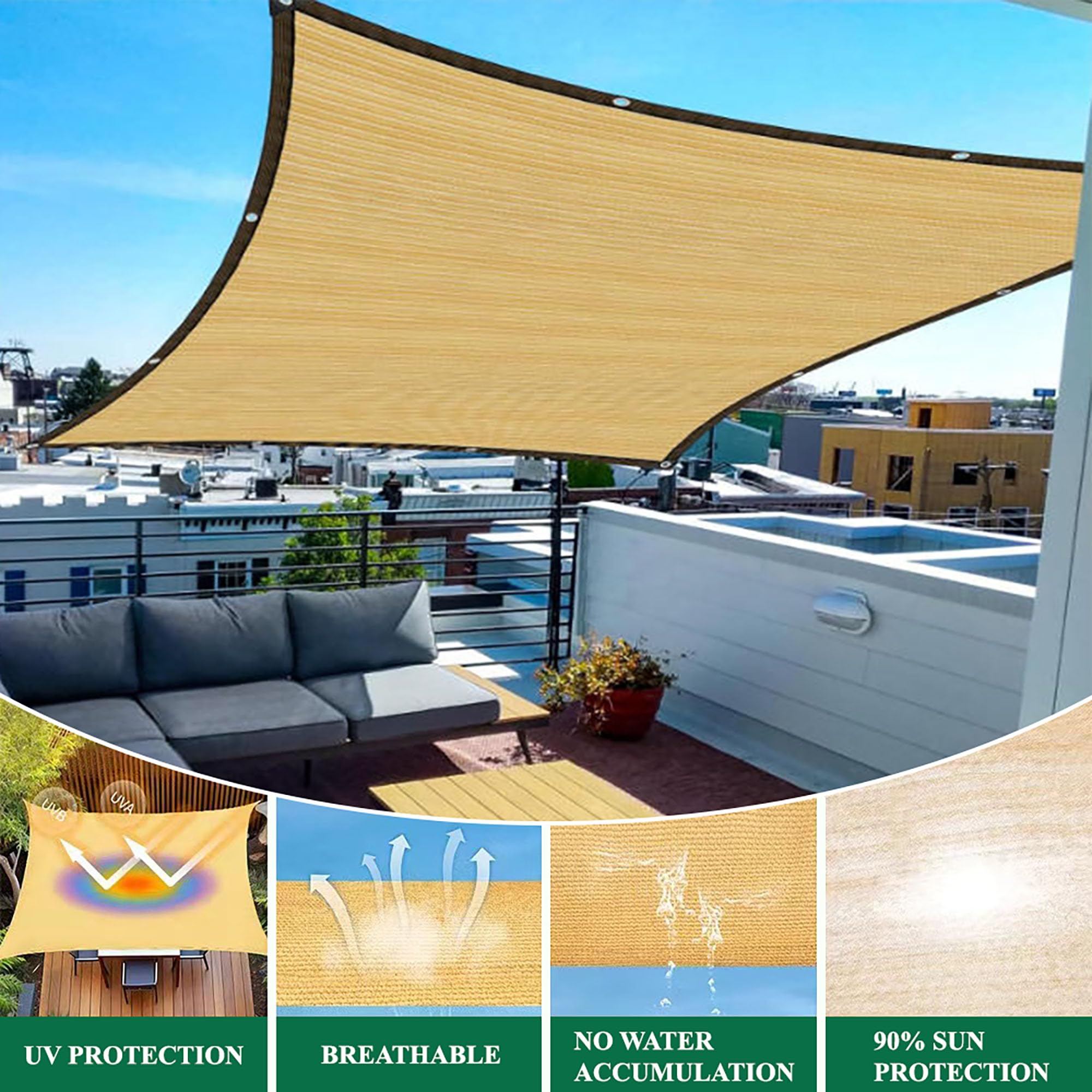 7X9m Schattiernetz mit Ösen,90% Shading Rate,Sonnenschutznetz Beige | Schattierungsnetz,UV-Schutz,Dick Schattiernetz Sonnensegel, Atmungsaktiv Beschattungsnetz für Gewächshaus,Garten,Außen,Dach