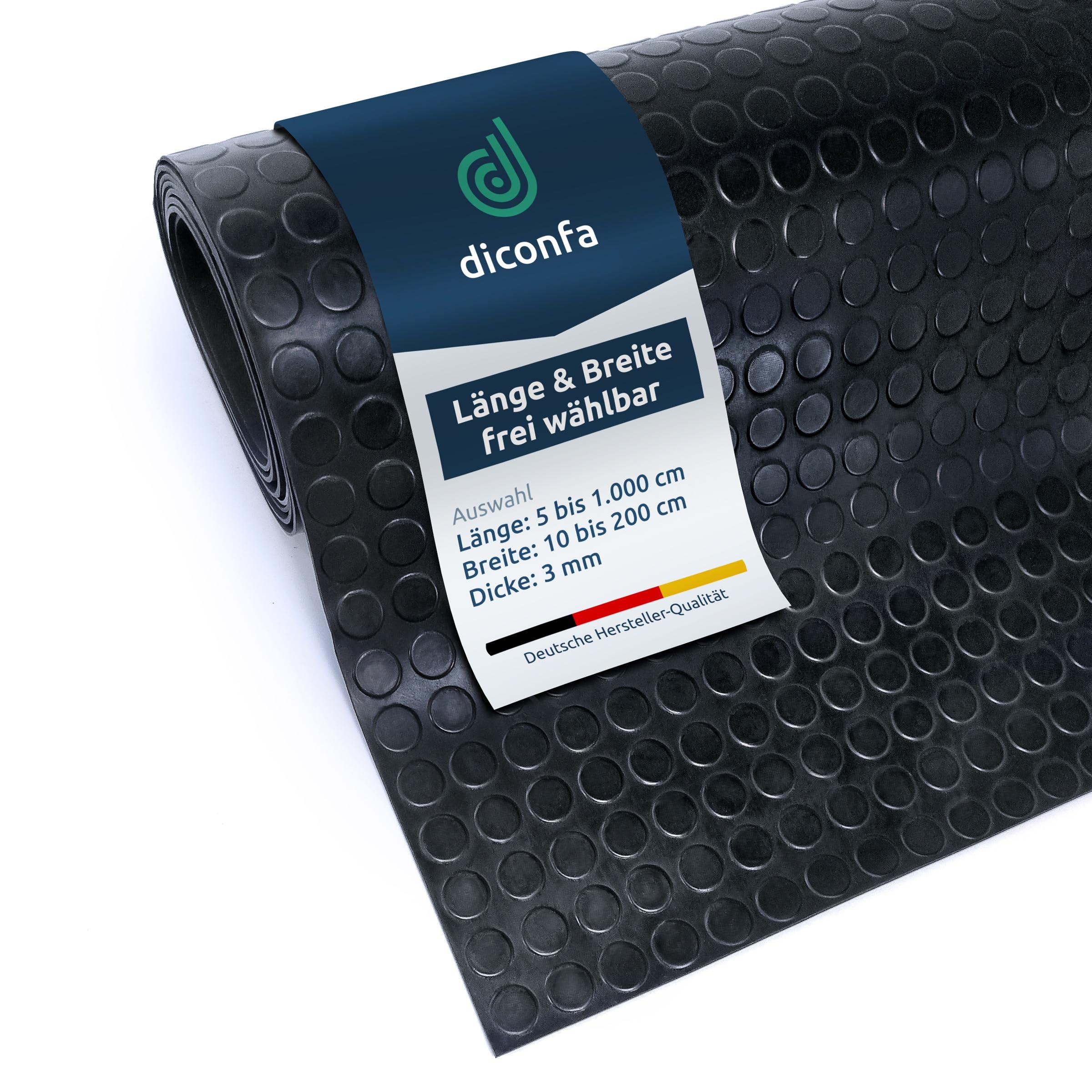 diconfa Noppenmatte Gummimatte 3mm GRÖSSE FREI EINGEBEN - BREITE 0,1m bis 2m - LÄNGE 0,1m bis 10m - Antirutschmatte Haus Werkstatt Garage Industrie - (100 bis 120cm BREIT, 950 bis 1000cm LANG)