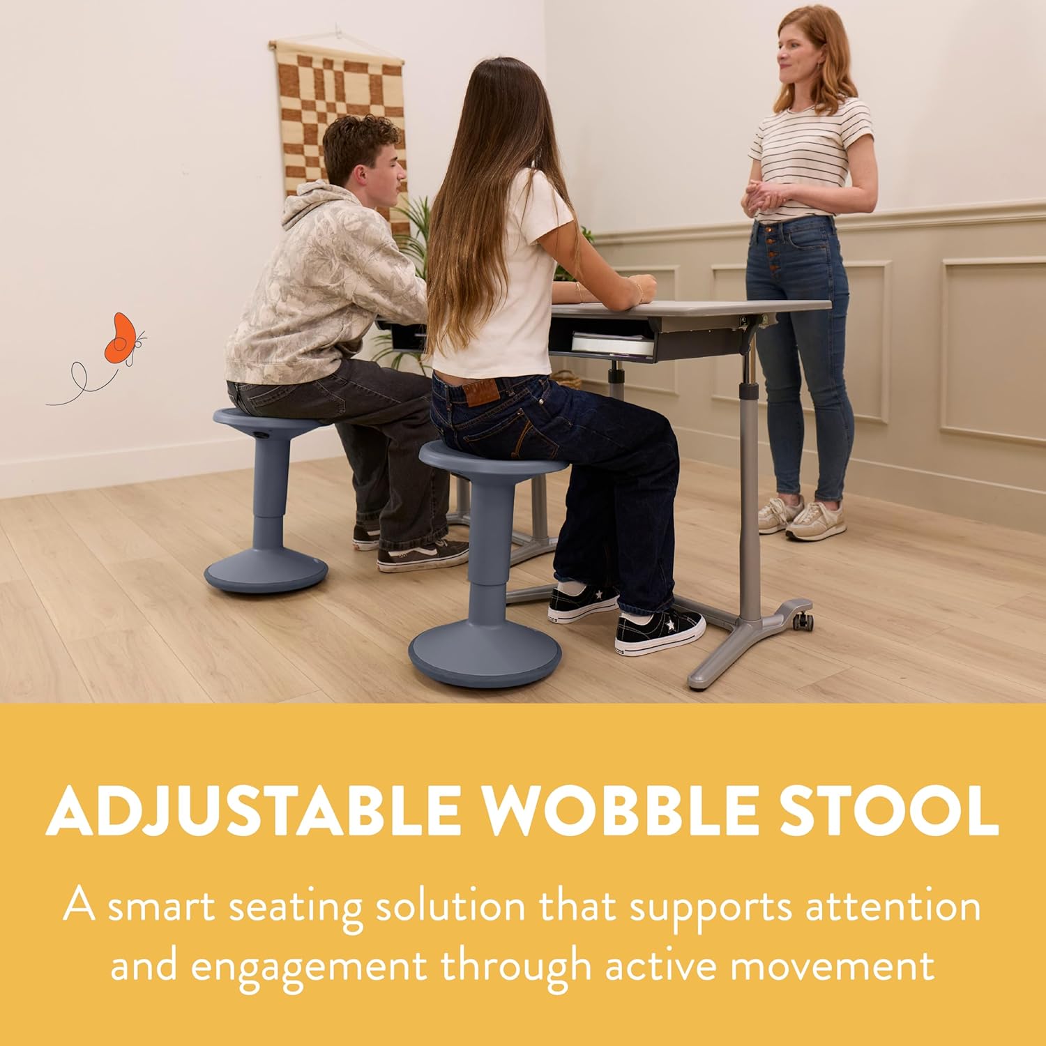 Adjustable Height Active Learning Wobble Stool, Flexible Seating, Grey