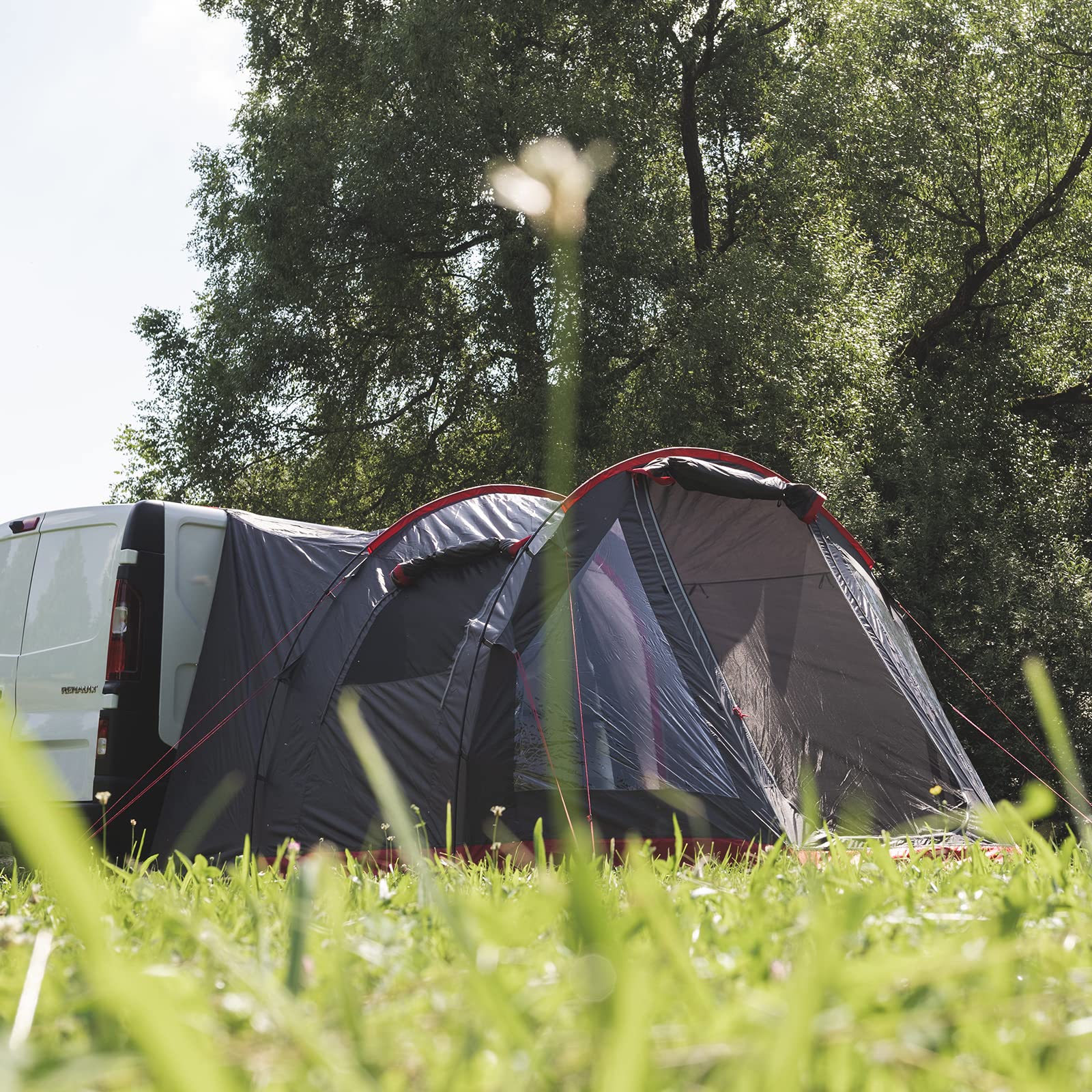 JUSTCAMP Yuba Auvent pour Bus avec Hauteur Debout, Tente Tunnel pour Bus, auvent adapté au Bus, au Van, au Camping-Car ; Tente familiale 4, 5 Personnes