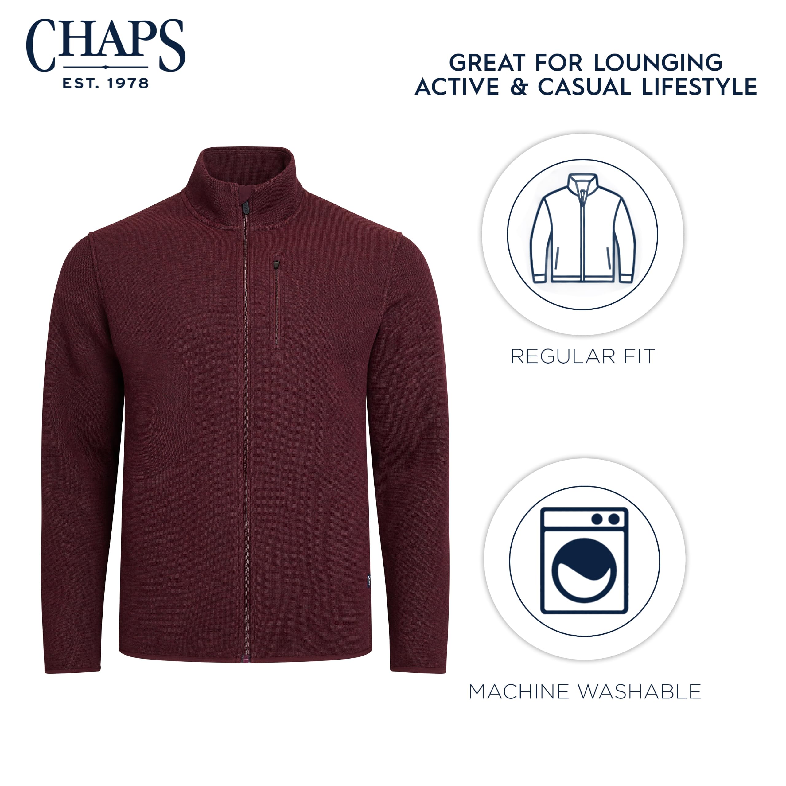Chaps Norwell Herren-Fleecejacke mit durchgehendem Reißverschluss, Burgunderrot Heather, L