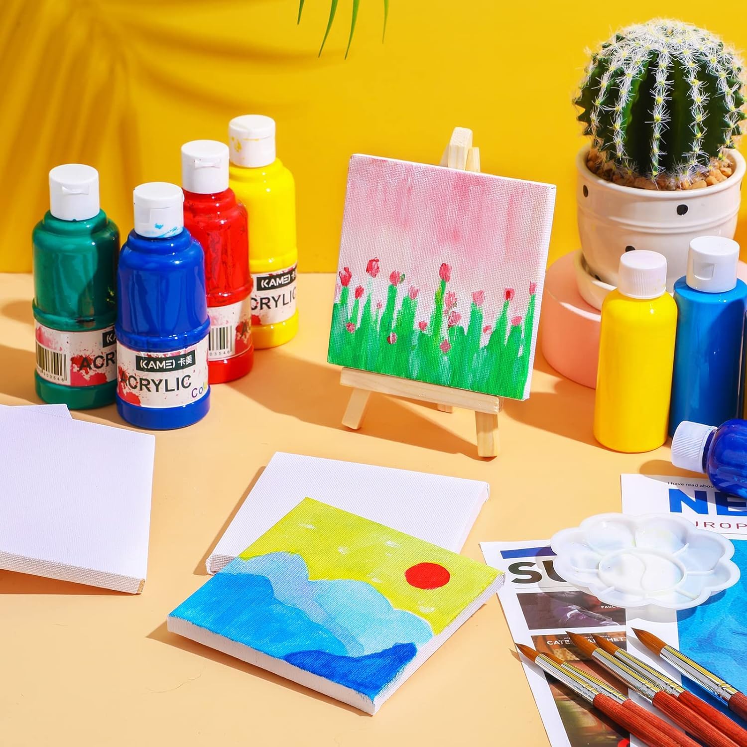 50 piezas lienzos para pintar 10x10cm,Lienzos Preestirados,para Pintar Adolescentes Arte Niños Manualidades Óleo Acrílicos