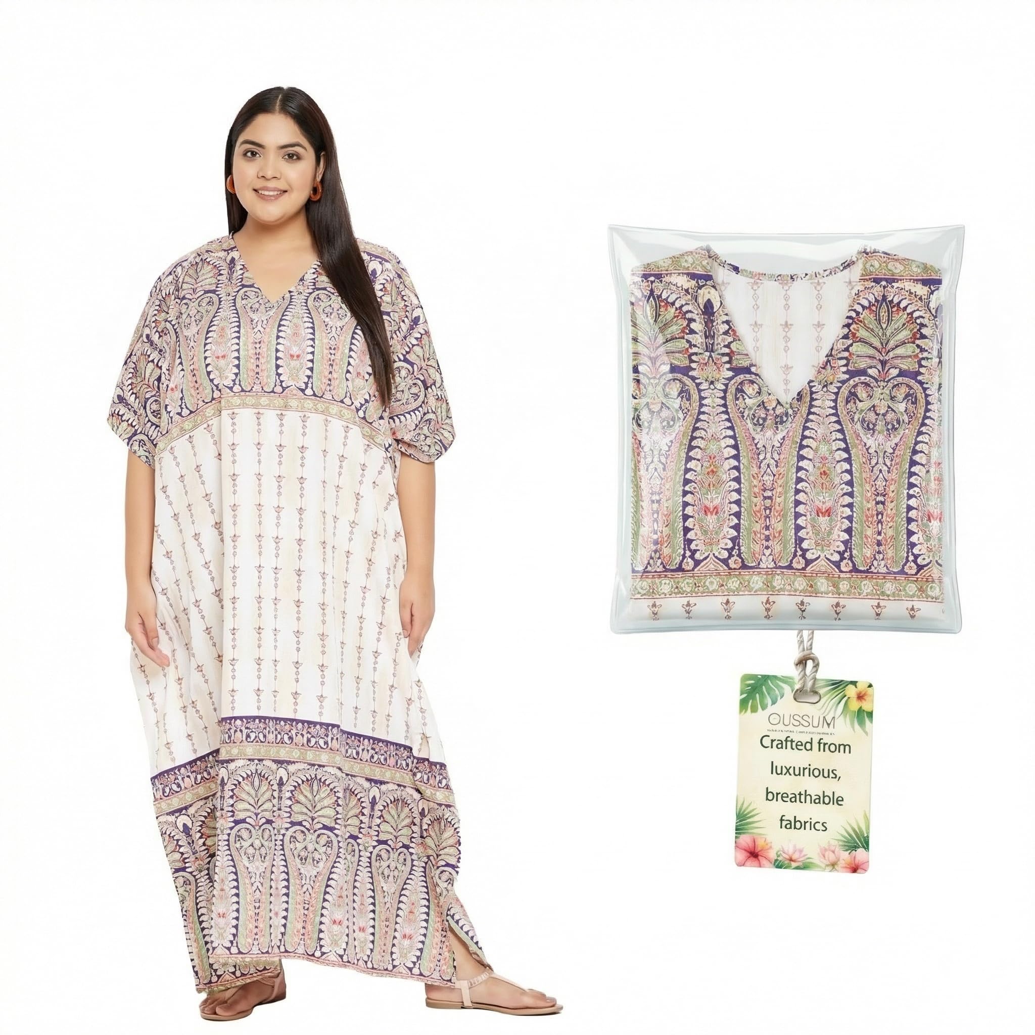 Oussum Long Plus Size Caftan Maxi Dress for Women, Beach Cover Up Kimono Sleeve Summer Dresses for Women 1X–3X