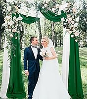 Vista 2 de Cortina de tela de gasa para boda, 20 pies, 2 paneles, cortinas de fondo transparentes, arcos de boda verdes para ceremonia, decoración de arco