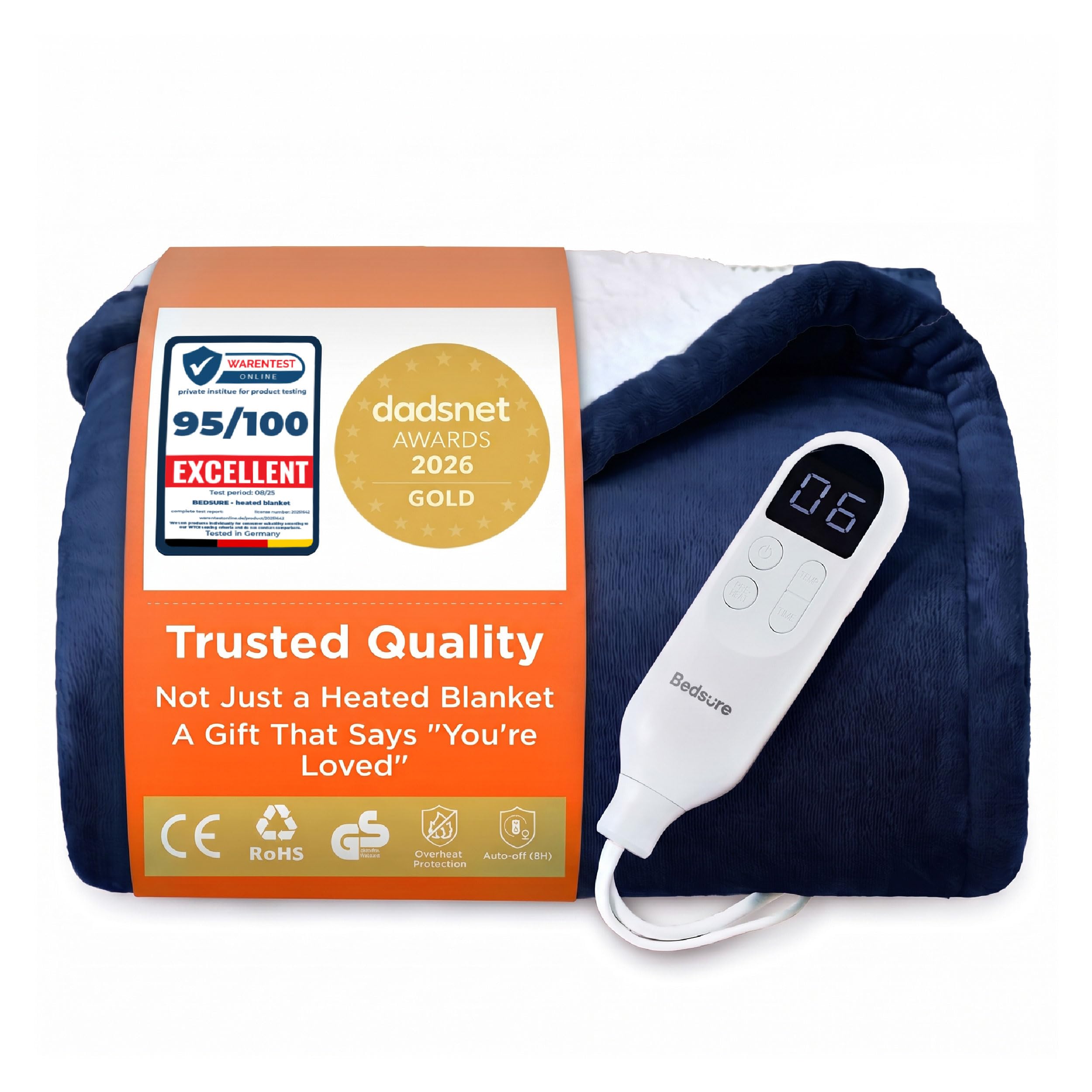 Bedsure Electric Blanket Heated Throw - Flannel, 130x180cm, Navy