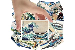 Large Stickers 24 pcs (2.5"x3.5" Each) Great Wave Kanagawa and Fuji Vintage...